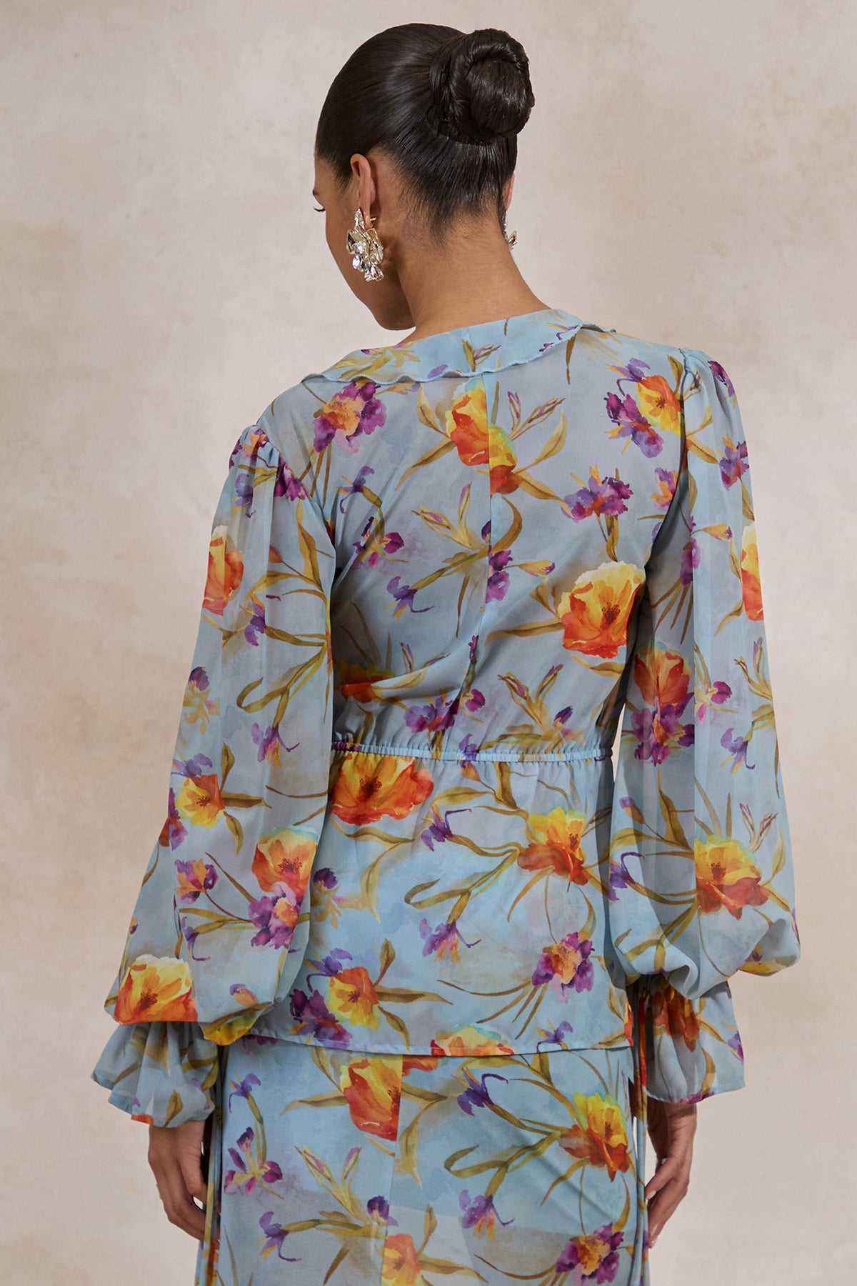 CL138215016 - Alveta _ Blue Floral Chiffon Sheer V-Neck Top With Ruffled Detailing 10.jpg