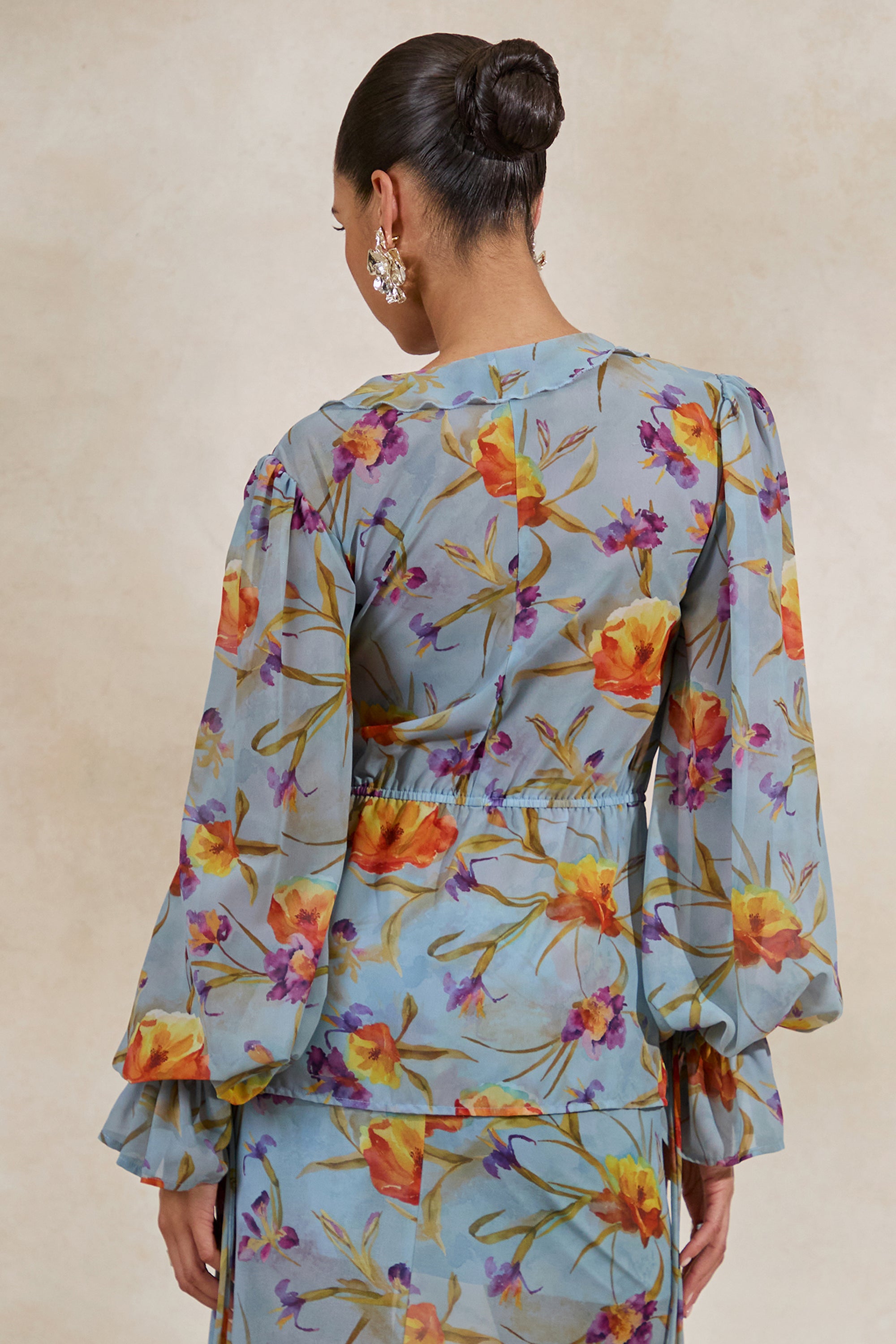 CL138215016 - Alveta _ Blue Floral Chiffon Sheer V-Neck Top With Ruffled Detailing 10.jpg