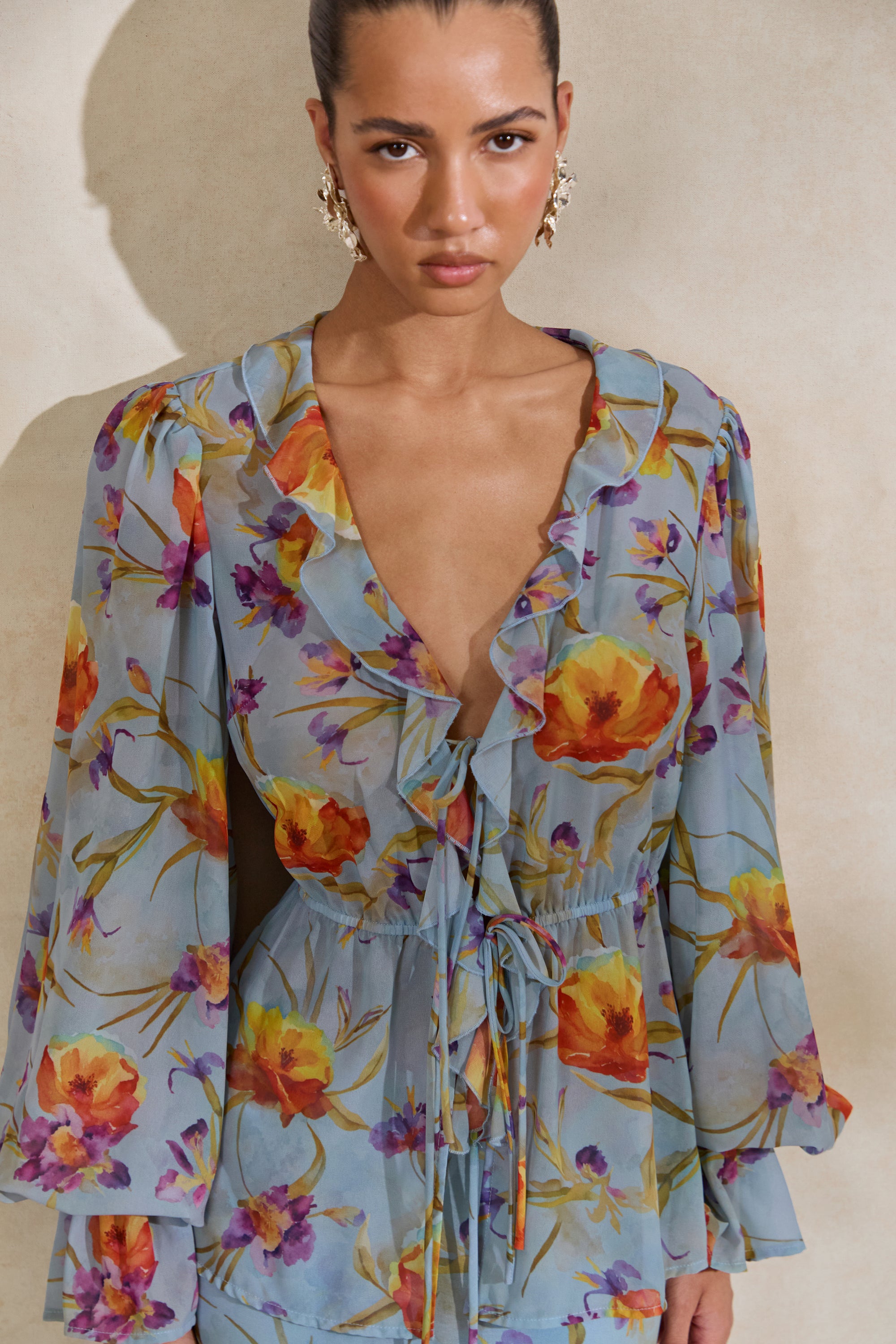 CL138215016 - Alveta _ Blue Floral Chiffon Sheer V-Neck Top With Ruffled Detailing 8.jpg