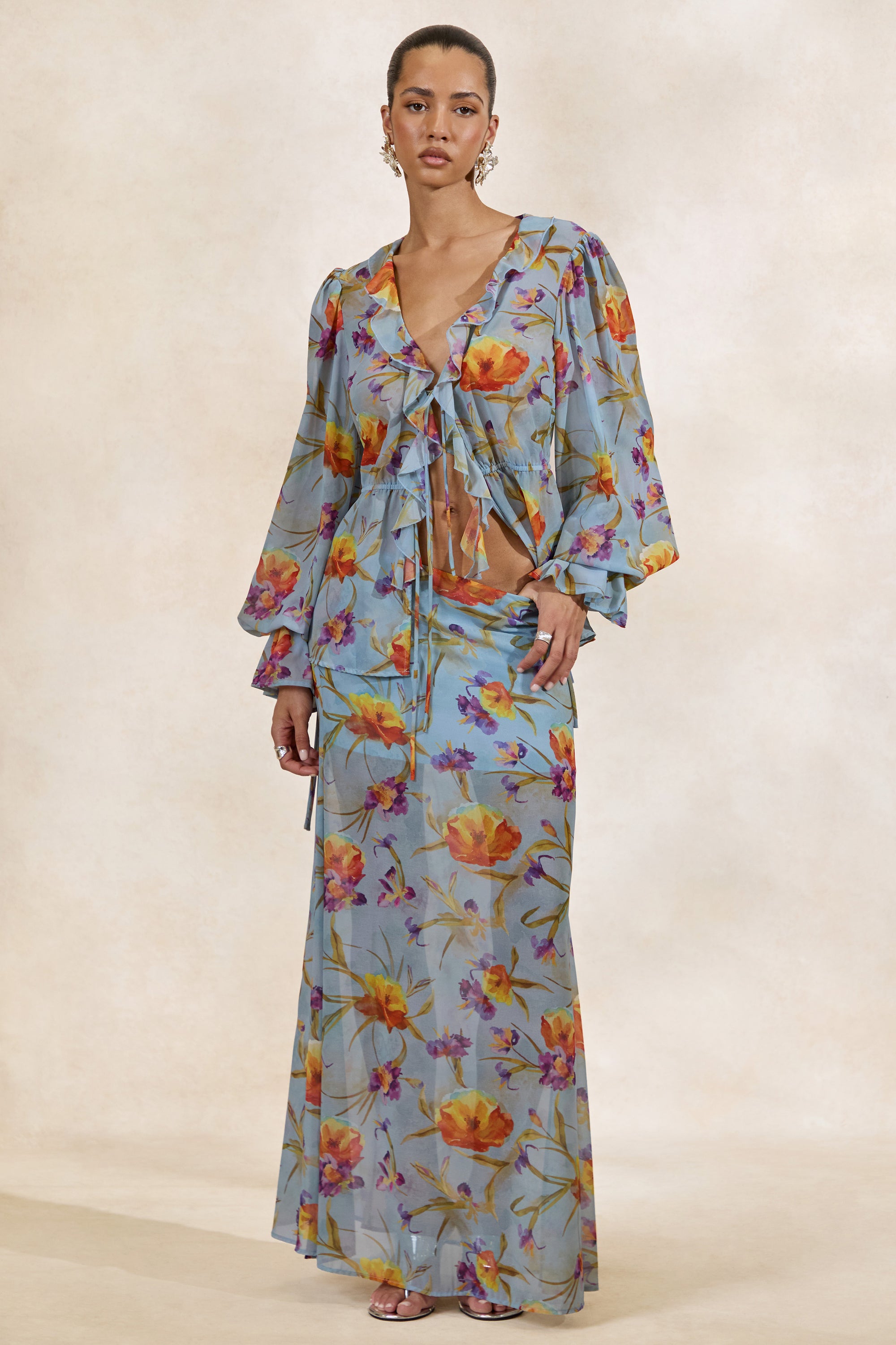 CL138216016 - Alveta _ Blue Floral Chiffon Sheer Maxi Skirt 1.jpg