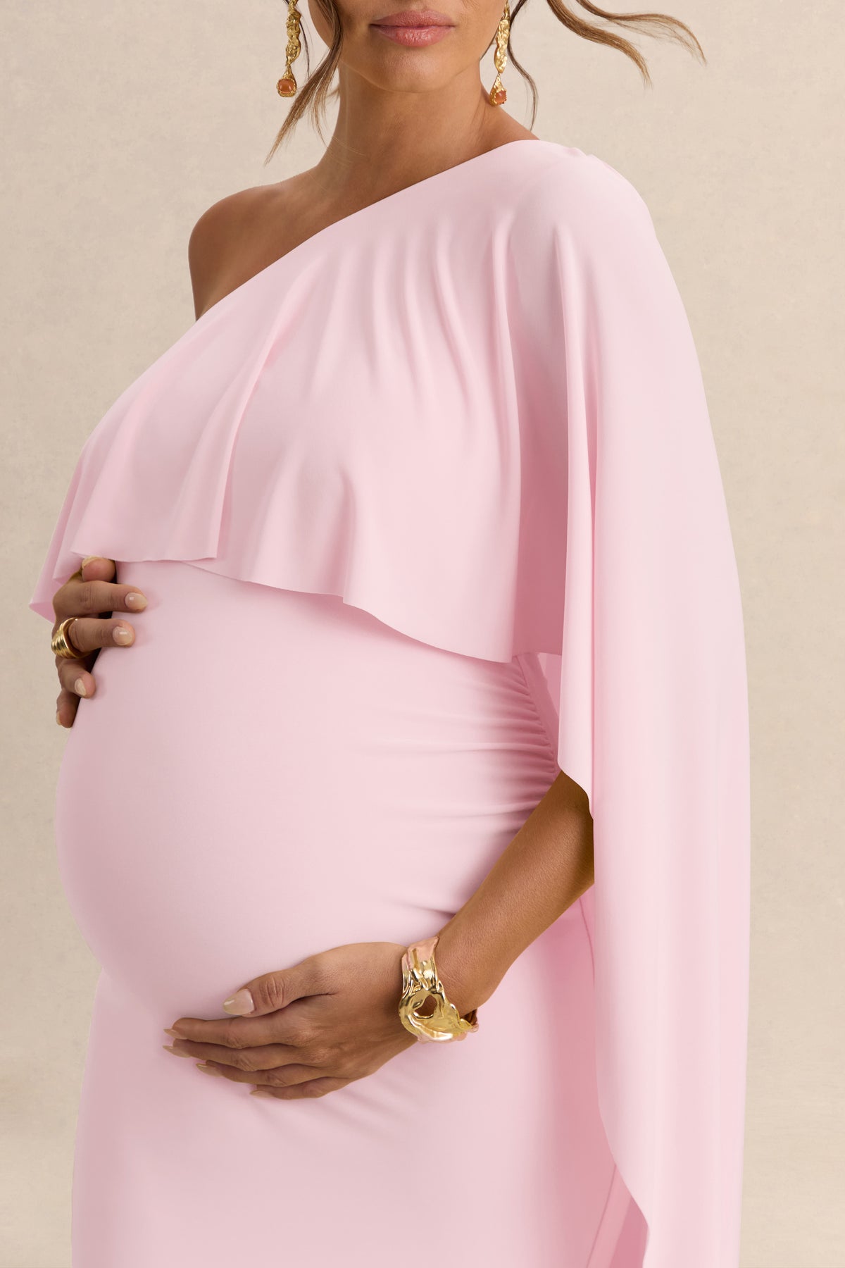 Cicely Light Pink Asymmetric-Neck Maternity Maxi Dress With Cape Sle – Club L London Cicely Light Pink Asymmetric-Neck Maternity Maxi Dress With Cape Sle – Club L London