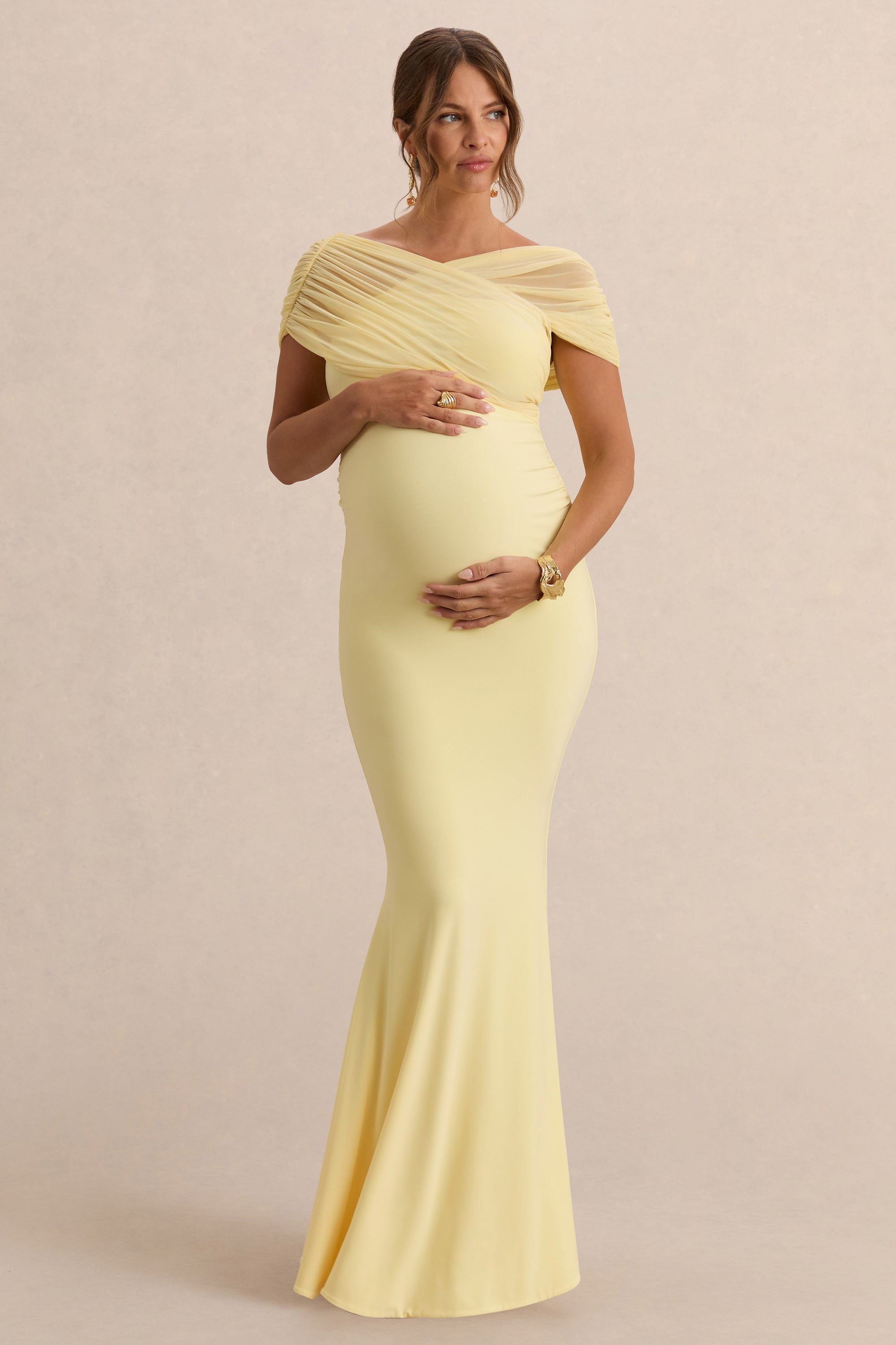 Elin | Lemon Bardot-Neck Maternity Maxi Dress – Club L London