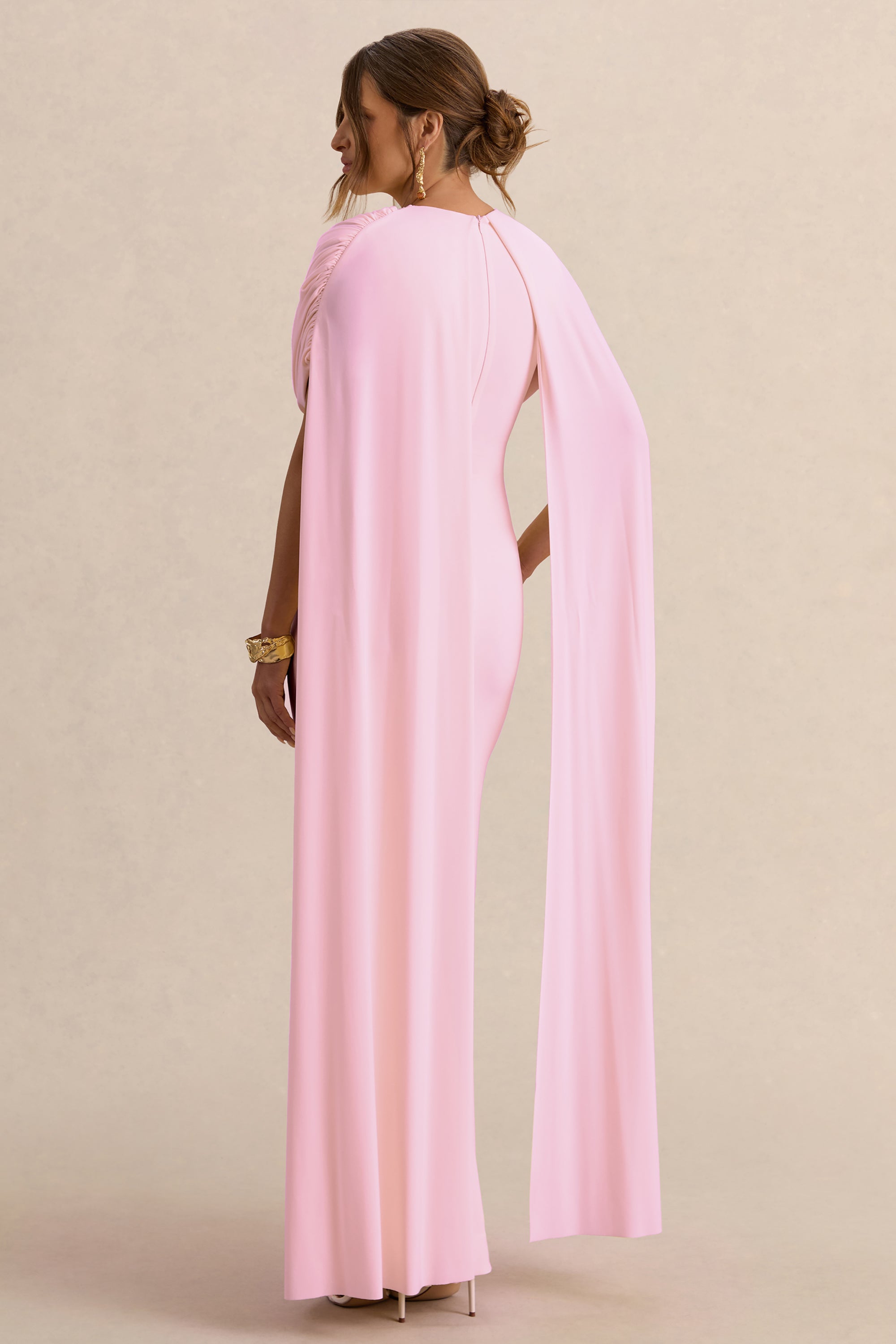 light pink maternity maxi dress Pink Mesh Tiered Long Sleeve Maternity Maxi Dress