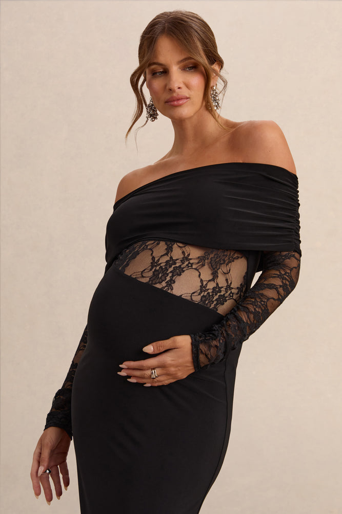Artemisia Black Bardot-Neck Maternity Maxi Dress With Lace Detailing – Club  L London