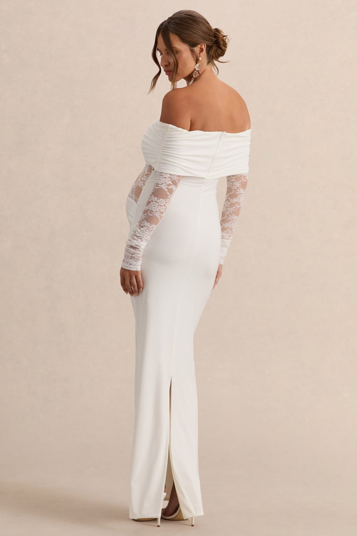 Artemisia | White Bardot-Neck Maternity Maxi Dress With Lace Detailing - UK 8 White Artemisia | White Bardot-Neck Maternity Maxi Dress With Lace Detailing - UK 8 White