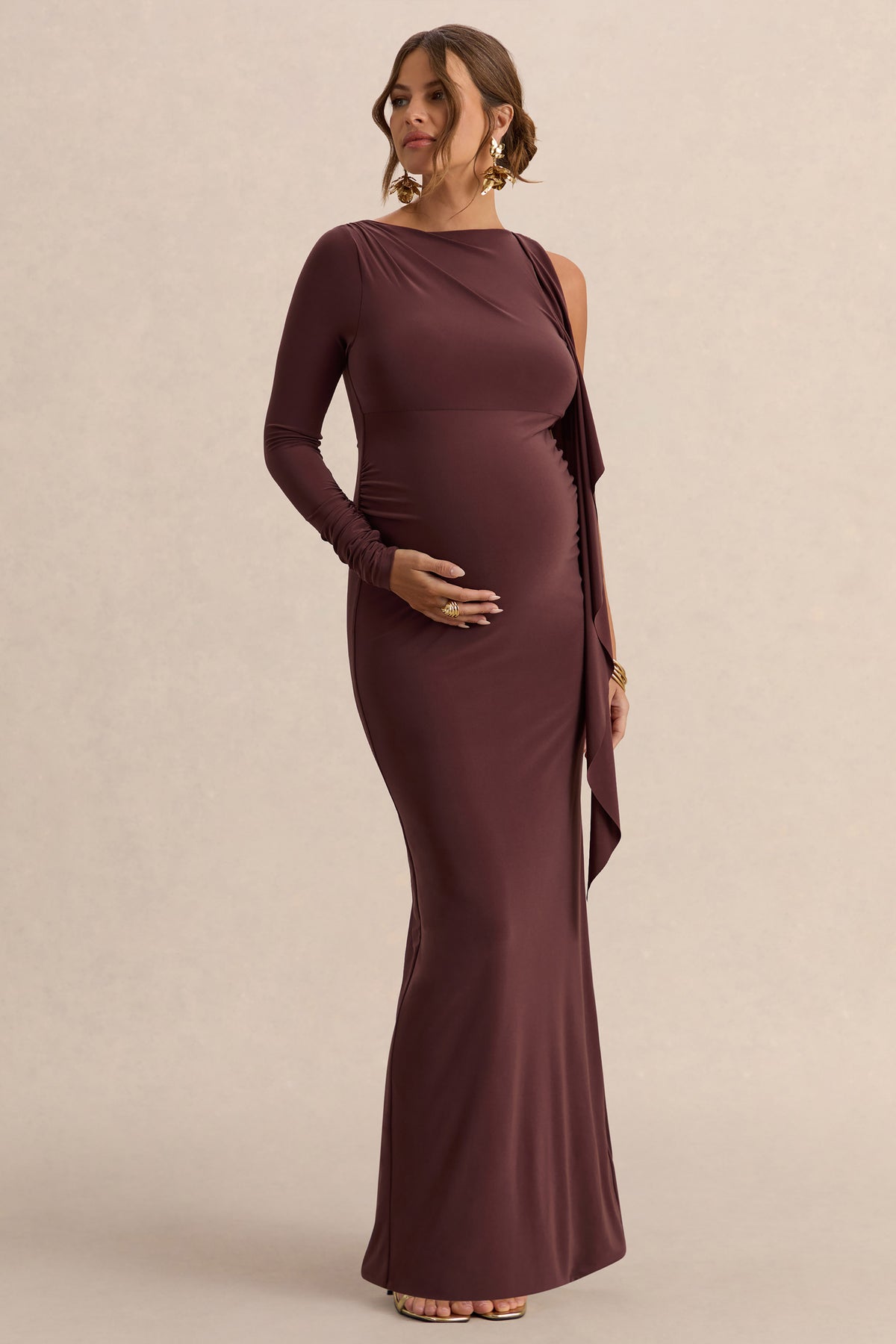 Emanuela Dark Brown Boat-Neck Maternity Maxi Dress With Sash Detail  Club  L London - USA