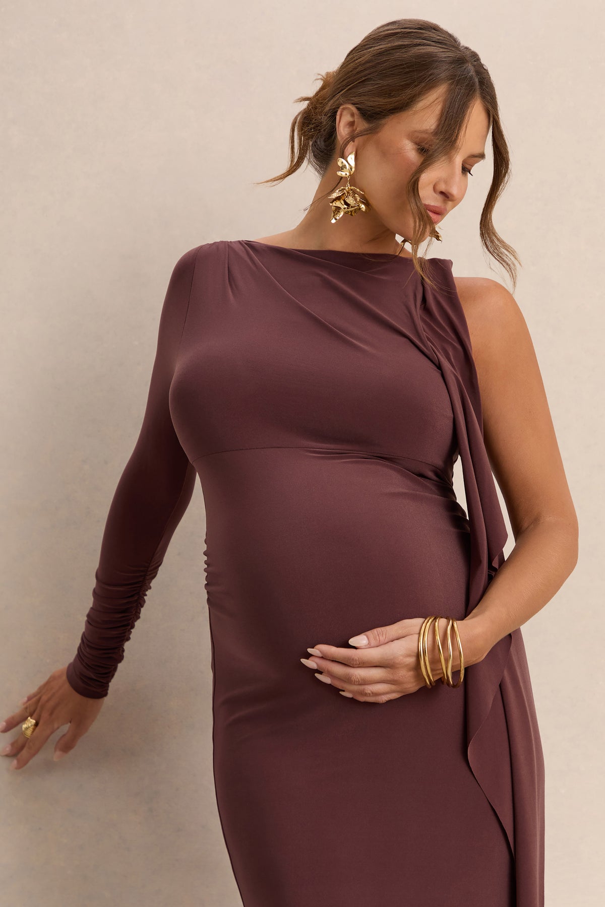 maxi maternity cocktail dresses Duntery Lace Top Chiffon A-Line Long Maternity Dresses, Tangerine