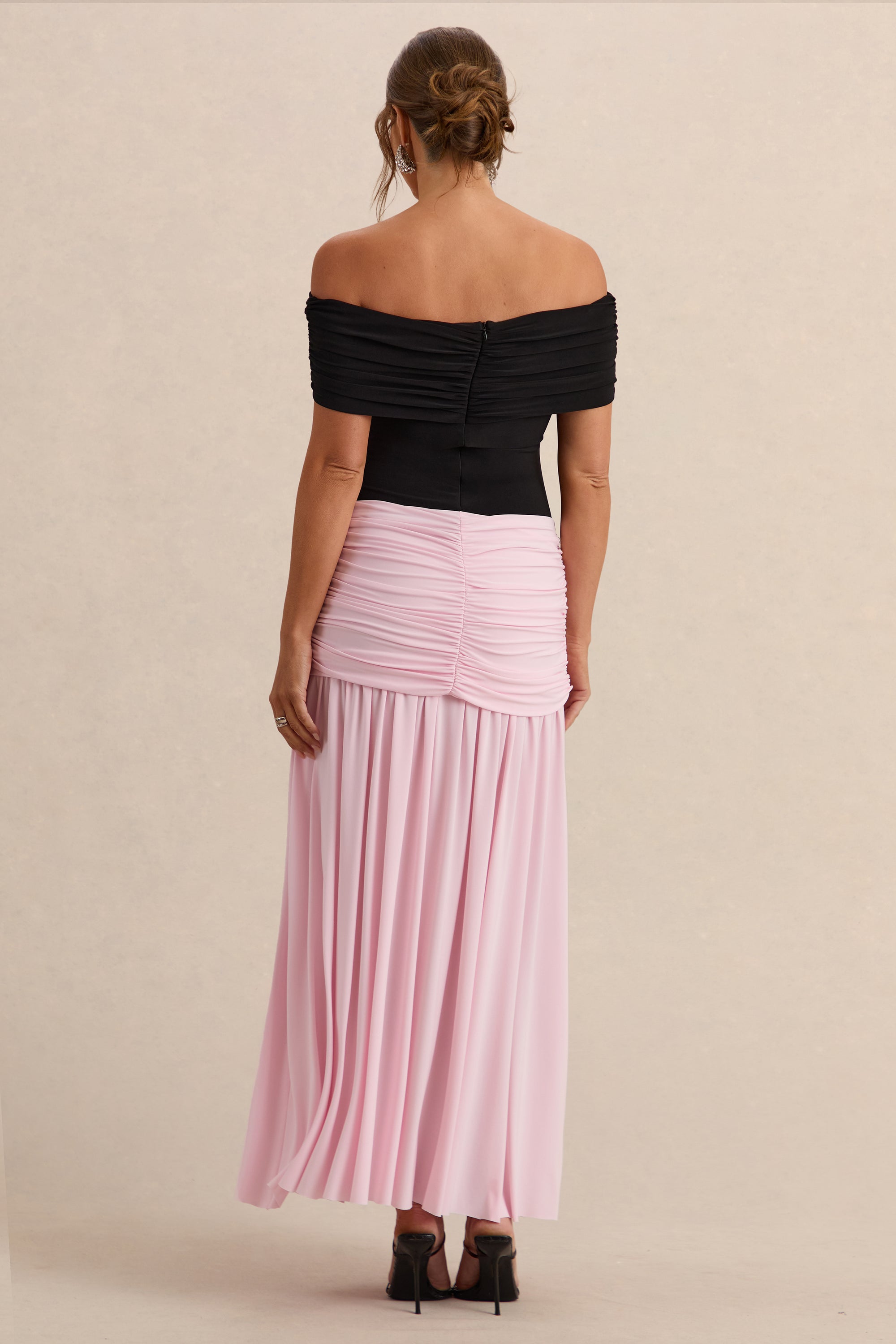 ECM_HR_CL138247081 - Eudora - Black & Light Pink Bardot-Neck Maternity Maxi Dress With Gathered Detailing  4.jpg