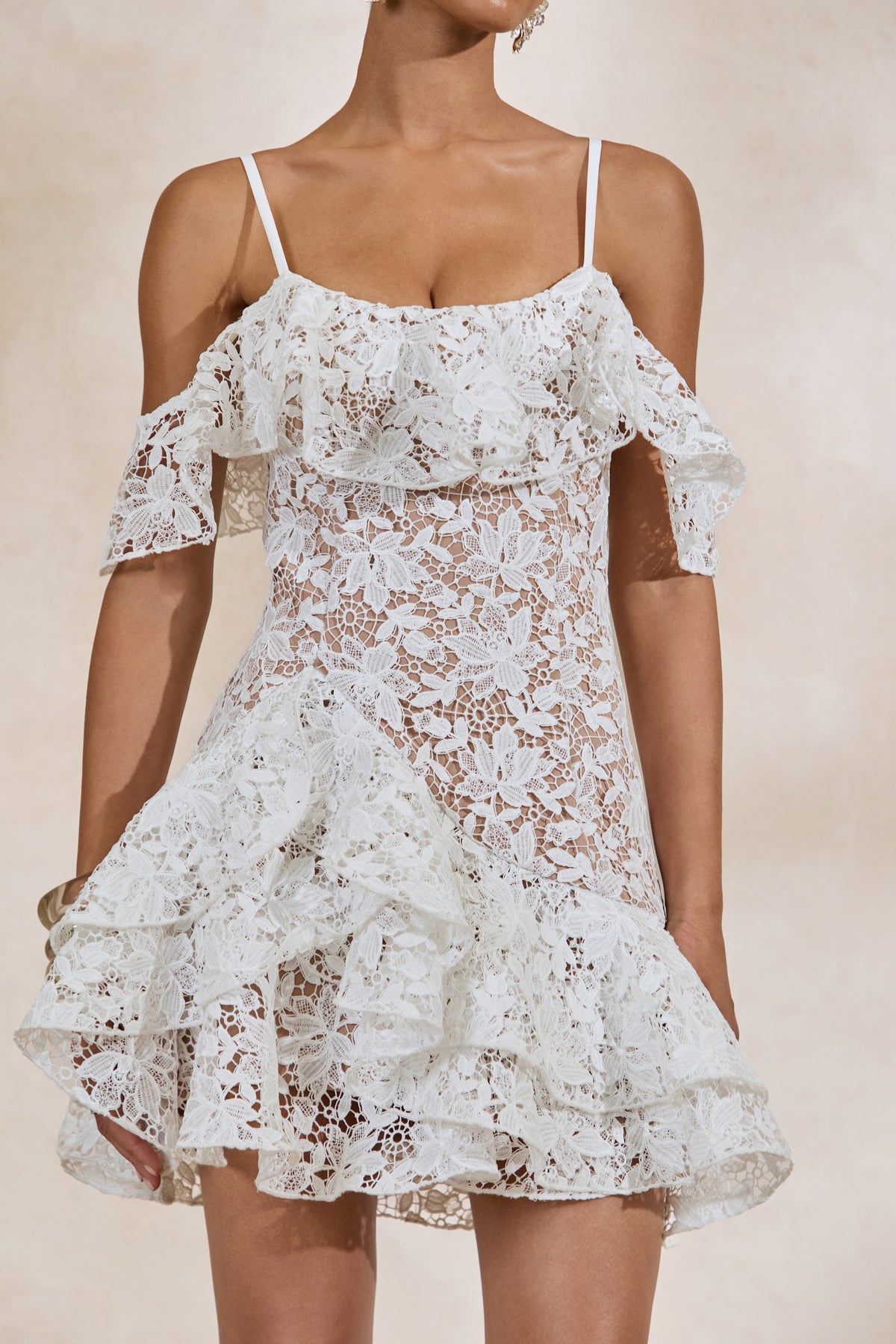CL138260110 - Lyris _ White Lace Scoop-Neck Mini Dress With Ruffled Detailing3.jpg