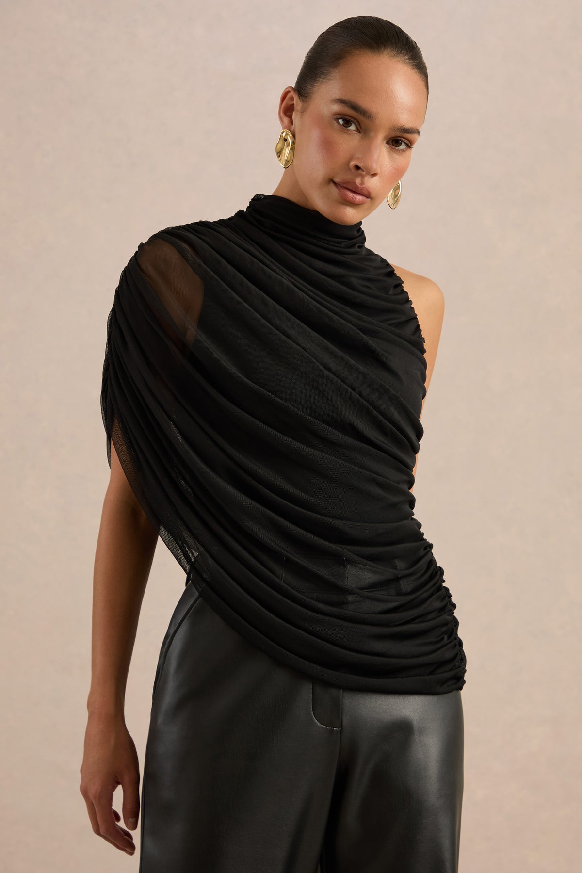 ECM_HR_CL138272001 - Galiana Black Mesh High-Neck Top With Draped Detailing2.jpg