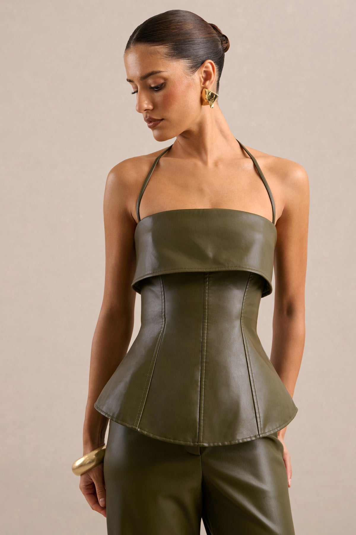 CL138273035 - Gaelina - Khaki Halter-Neck Tailored Top2.jpg