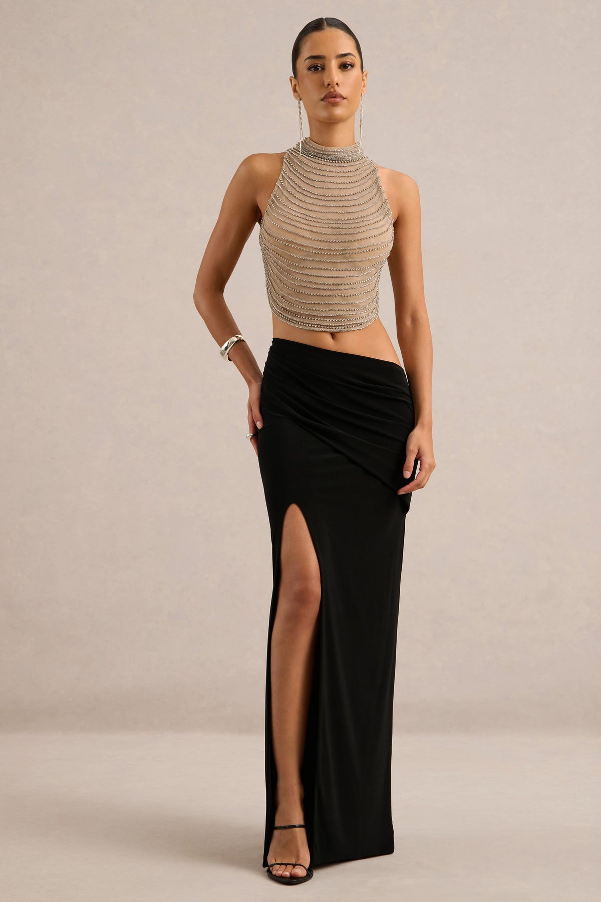 CL138309001 - Hazelina _ Black Asymmetric-Waist Maxi Skirt With Draped Detailing And Split0.jpg
