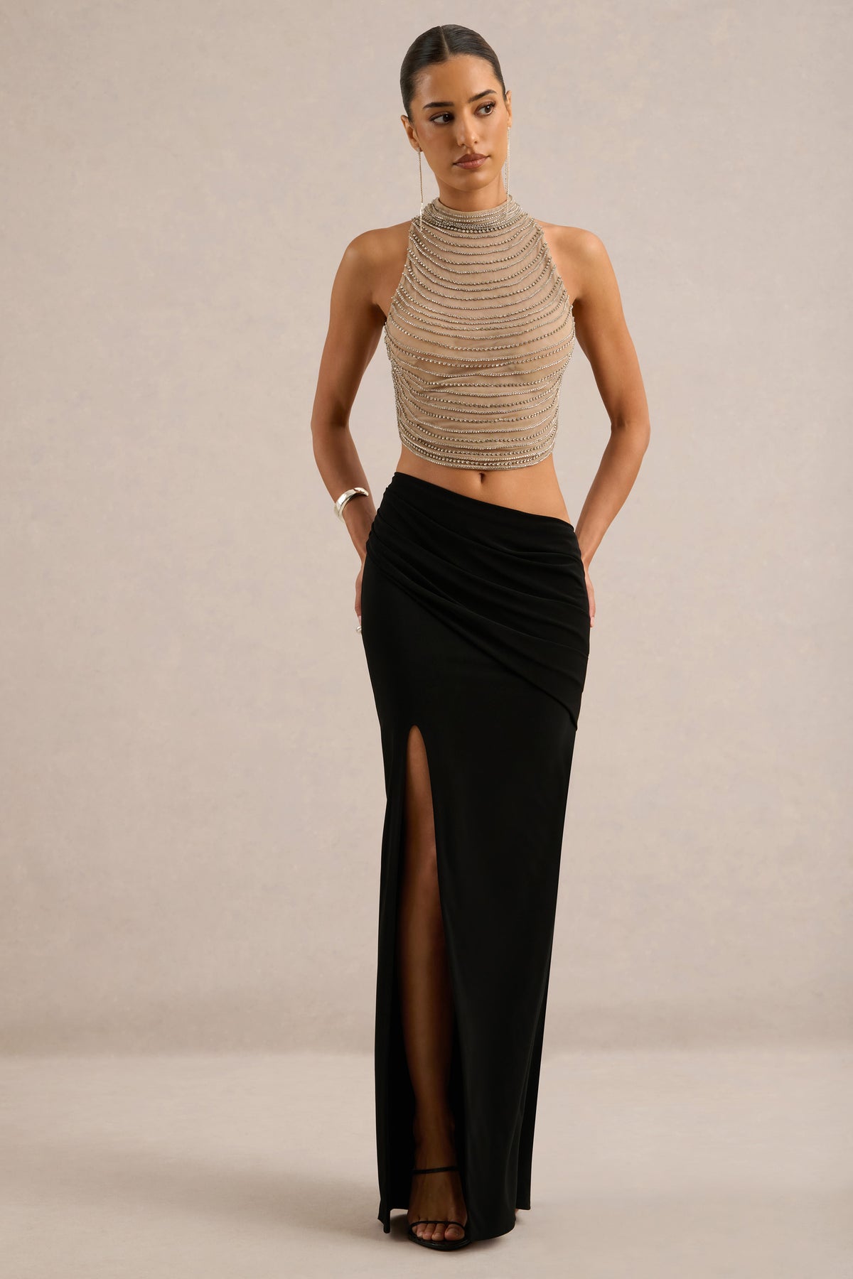 CL138309001 - Hazelina _ Black Asymmetric-Waist Maxi Skirt With Draped Detailing And Split2.jpg