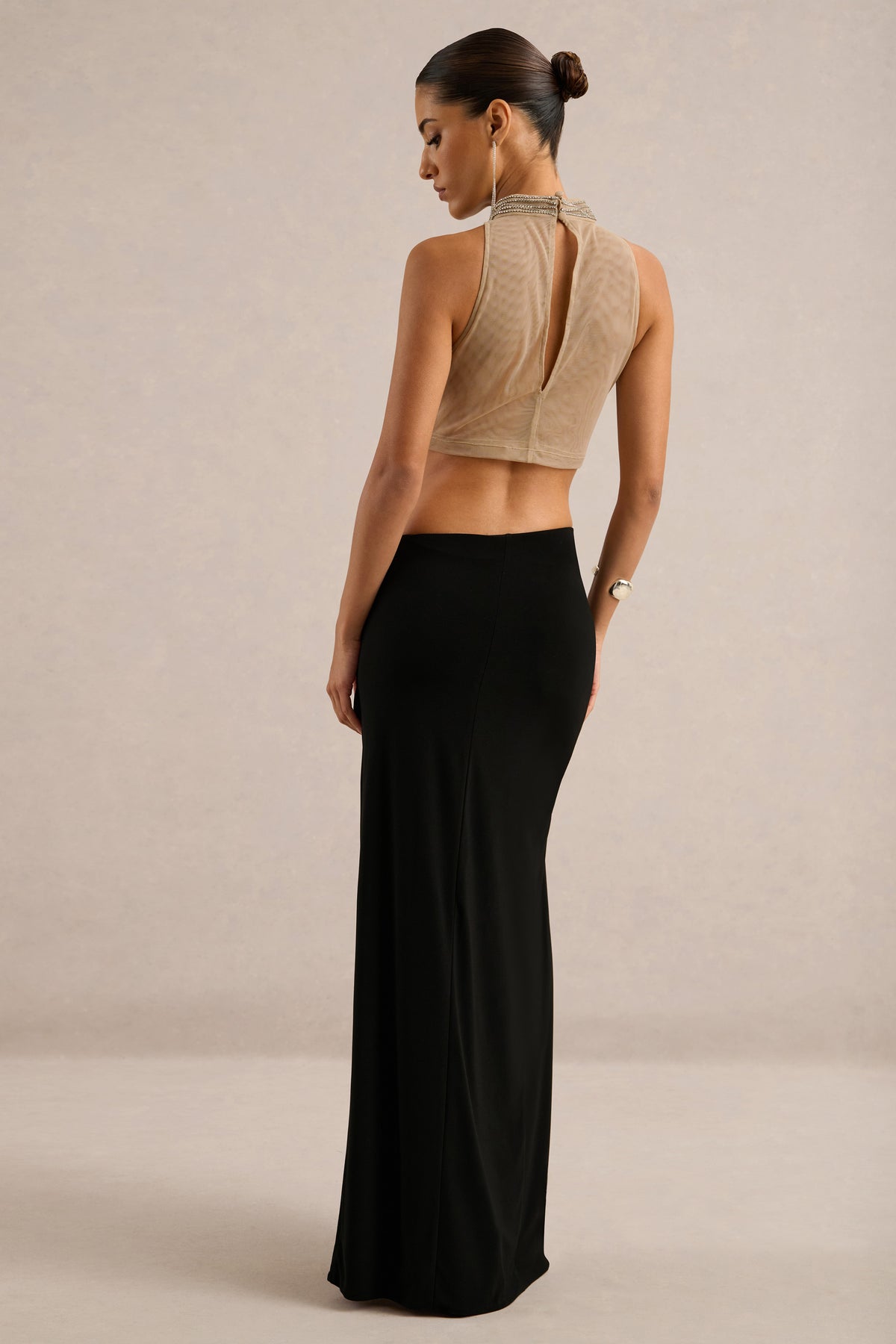CL138309001 - Hazelina _ Black Asymmetric-Waist Maxi Skirt With Draped Detailing And Split9.jpg