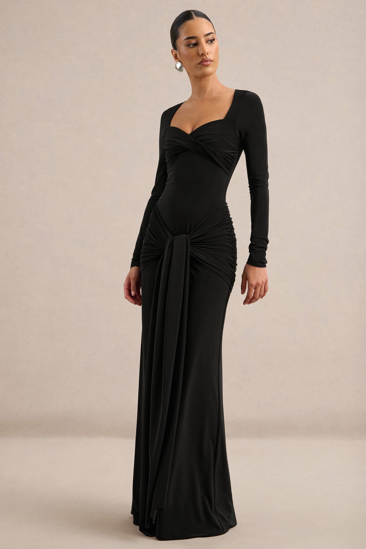 ECM_HR_CL138357001 - Lania _ Black Sweetheart-Neck Maxi Dress With Gathered Detailing2.jpg