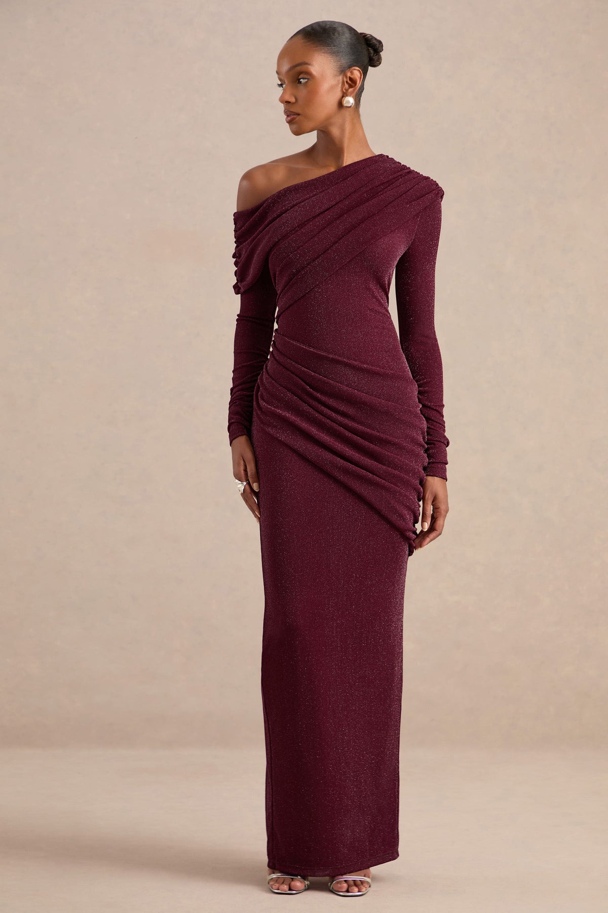 CL13837410206_ECM_HR_CL138374102_Annemarie_Burgundy_Mesh_Asymmetric-Neck_Maxi_Dress_With_Draped_Detailing_2