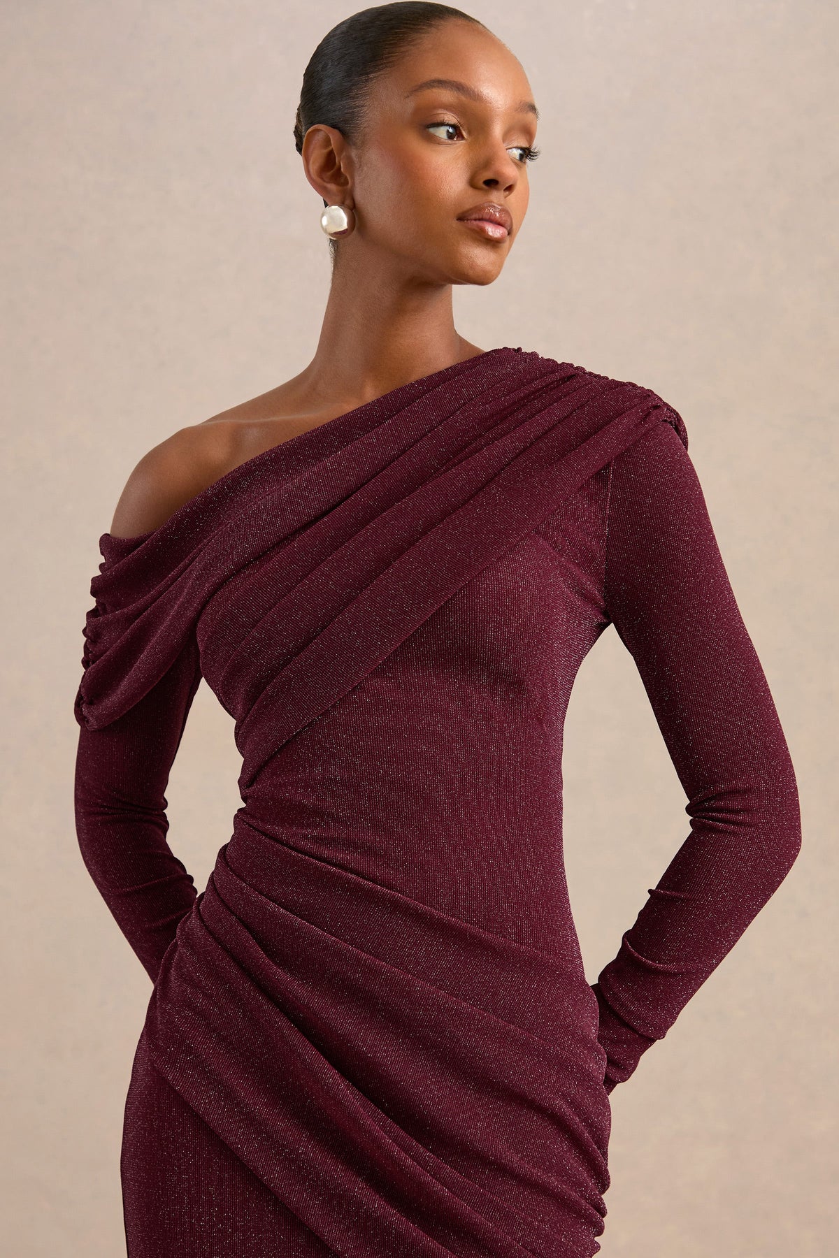 CL13837410206_ECM_HR_CL138374102_Annemarie_Burgundy_Mesh_Asymmetric-Neck_Maxi_Dress_With_Draped_Detailing_36
