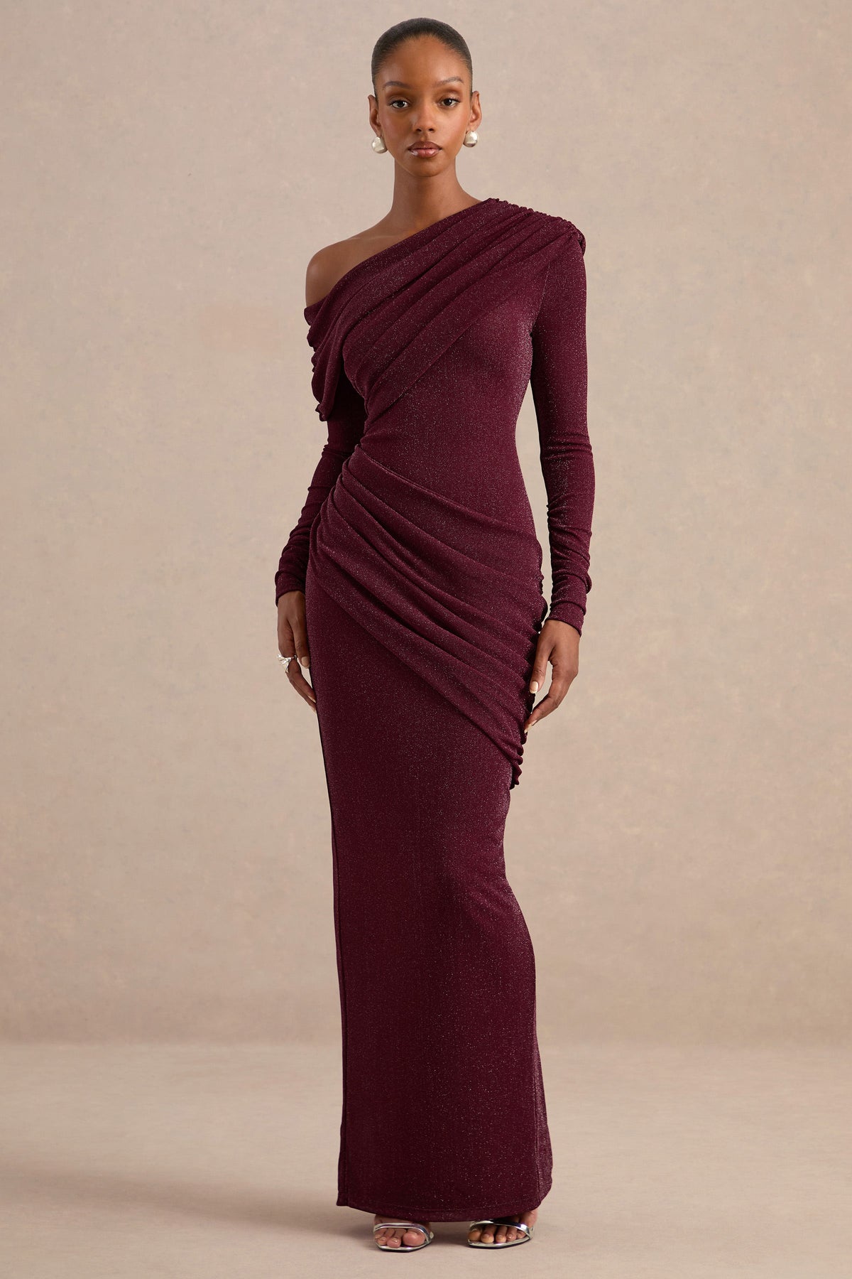 CL13837410206_ECM_HR_CL138374102_Annemarie_Burgundy_Mesh_Asymmetric-Neck_Maxi_Dress_With_Draped_Detailing_6