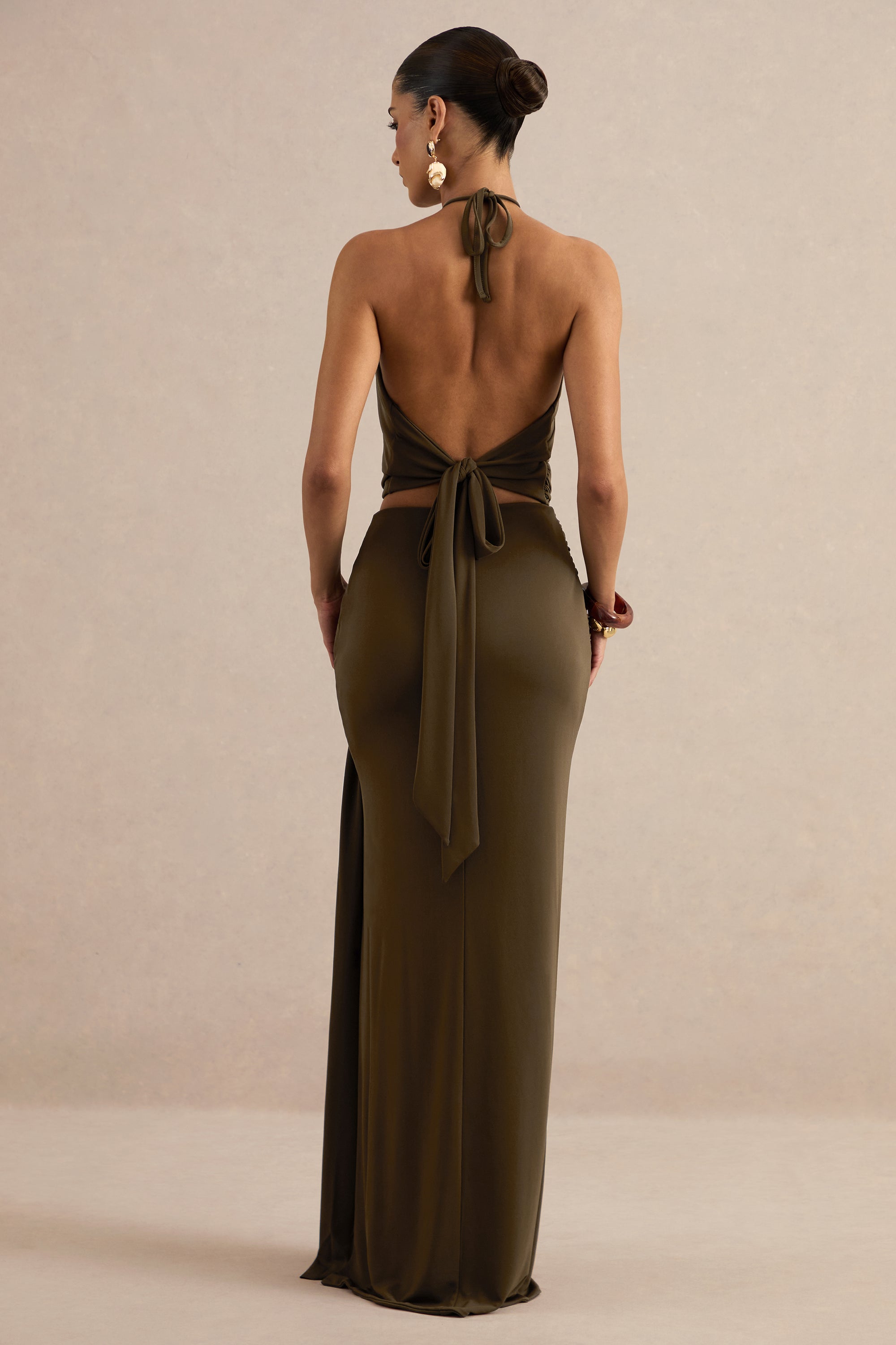 ECM_HR_CL138404035 - Liviana | Khaki Halter-Neck Top With Gathered Detailing And Gold Detail + CL138405035 - Liviana | Khaki Maxi Skirt With Gathered Detailing And Gold Detail 12.jpg