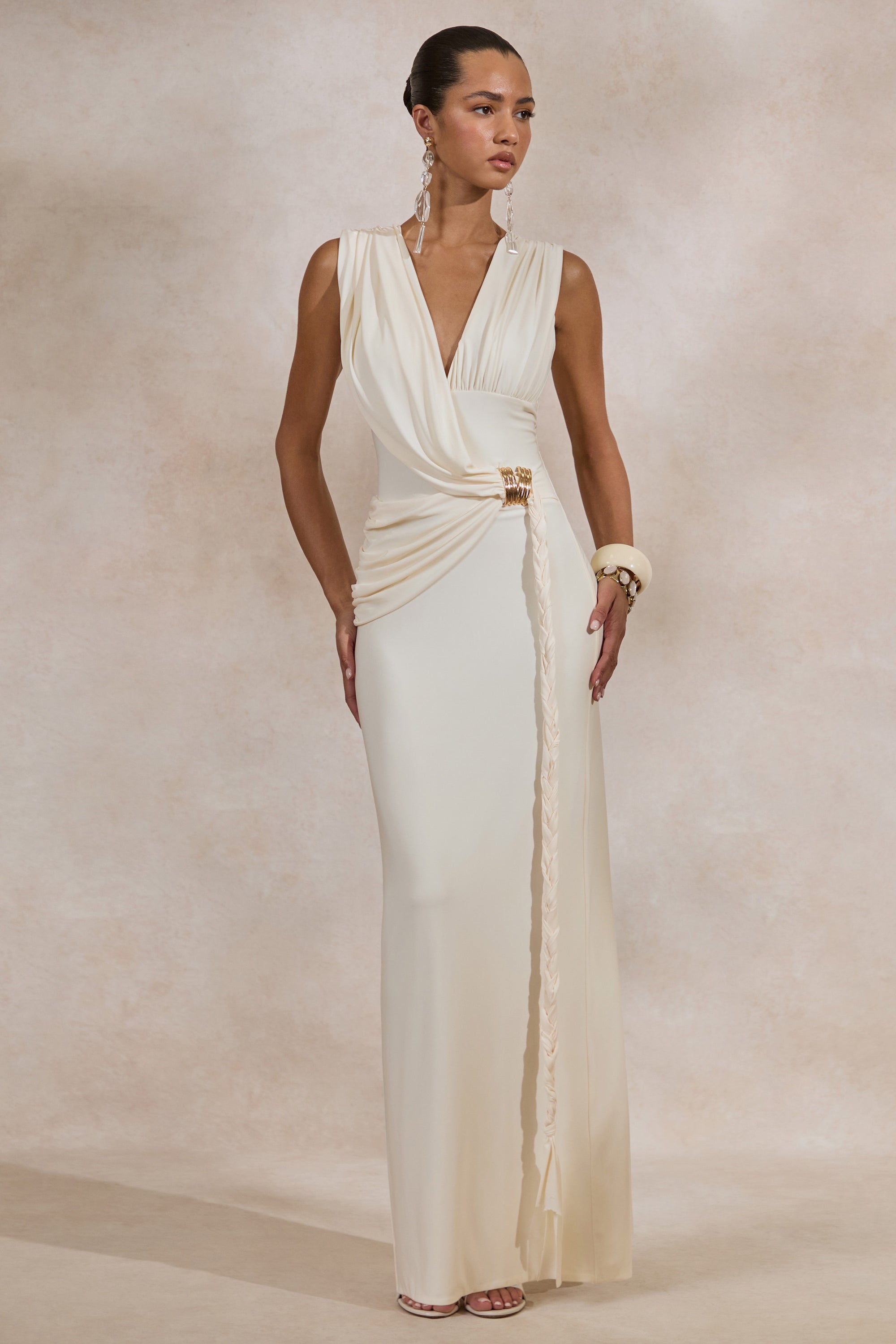 ECM_HR_CL138423111 - Nalina _ Cream Plunge-Neck Maxi Dress With Gathered Detailing And Gold Detail2.jpg