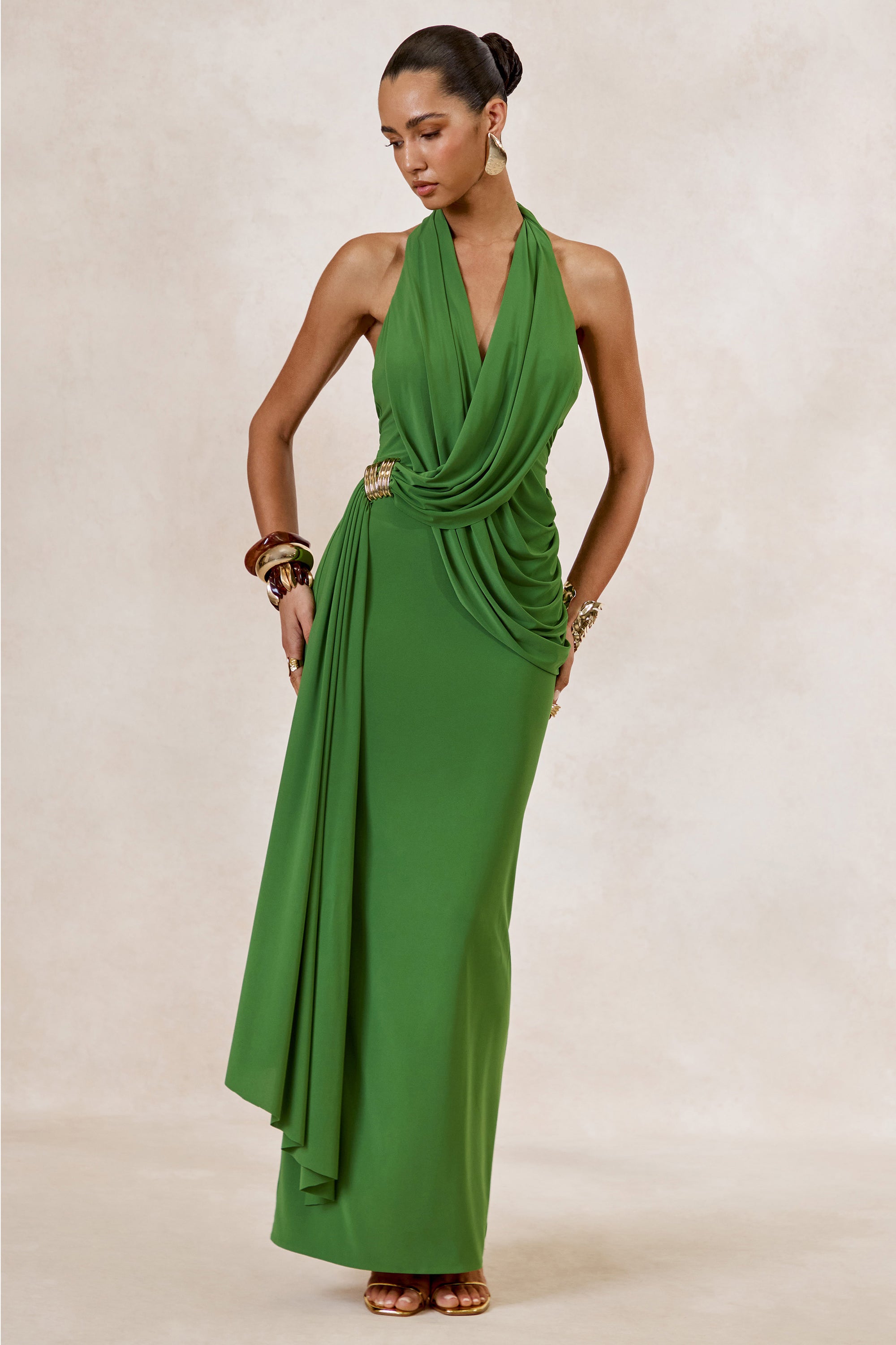 ECM_HR_CL138431037 - Alisanne _ Green Plunge-Neck Maxi Dress With Draped Detailing 1.jpg
