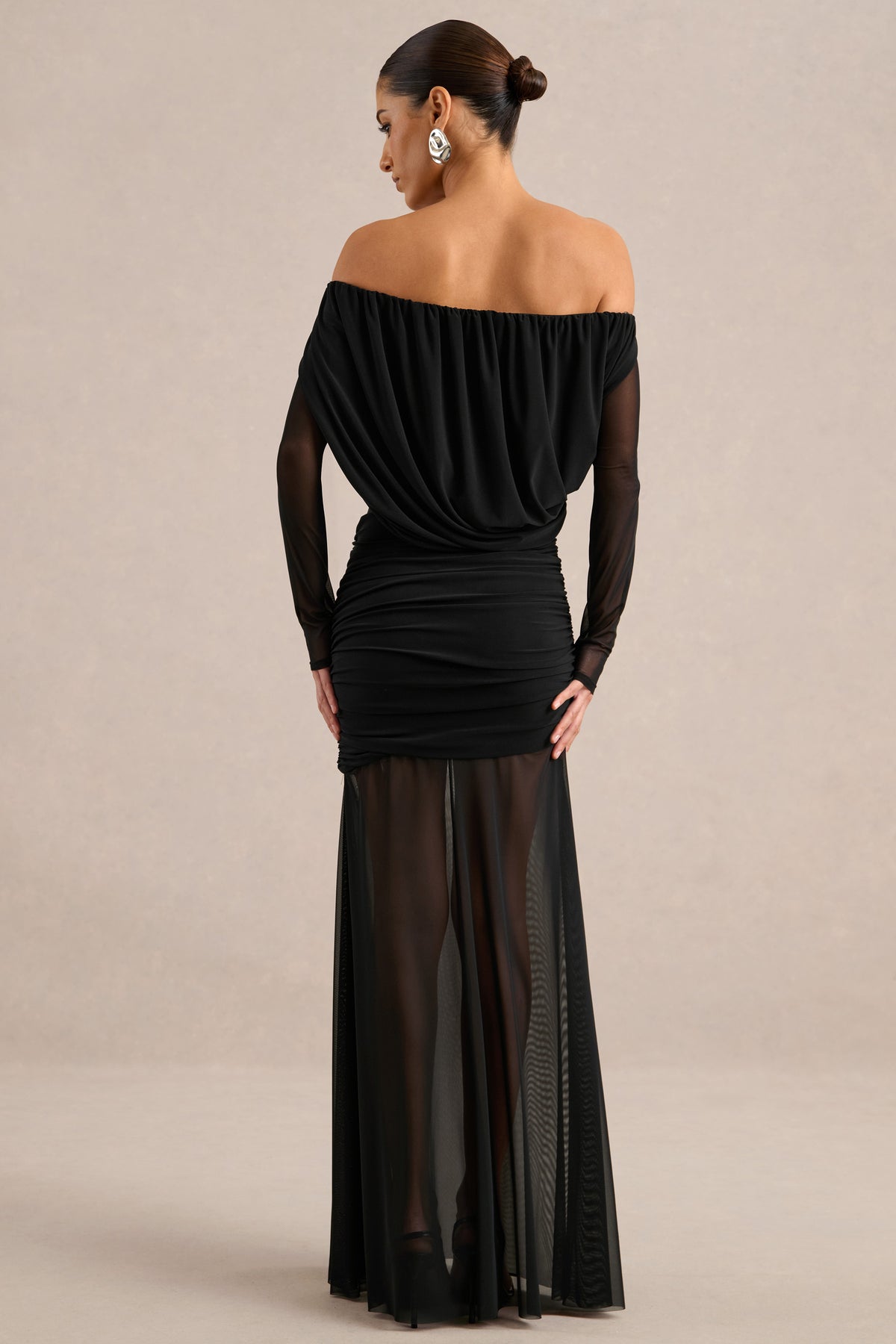 ECM_HR_CL138432001 - Amaline | Black Mesh Bardot-Neck Maxi Dress With Draped Detailing5.jpg