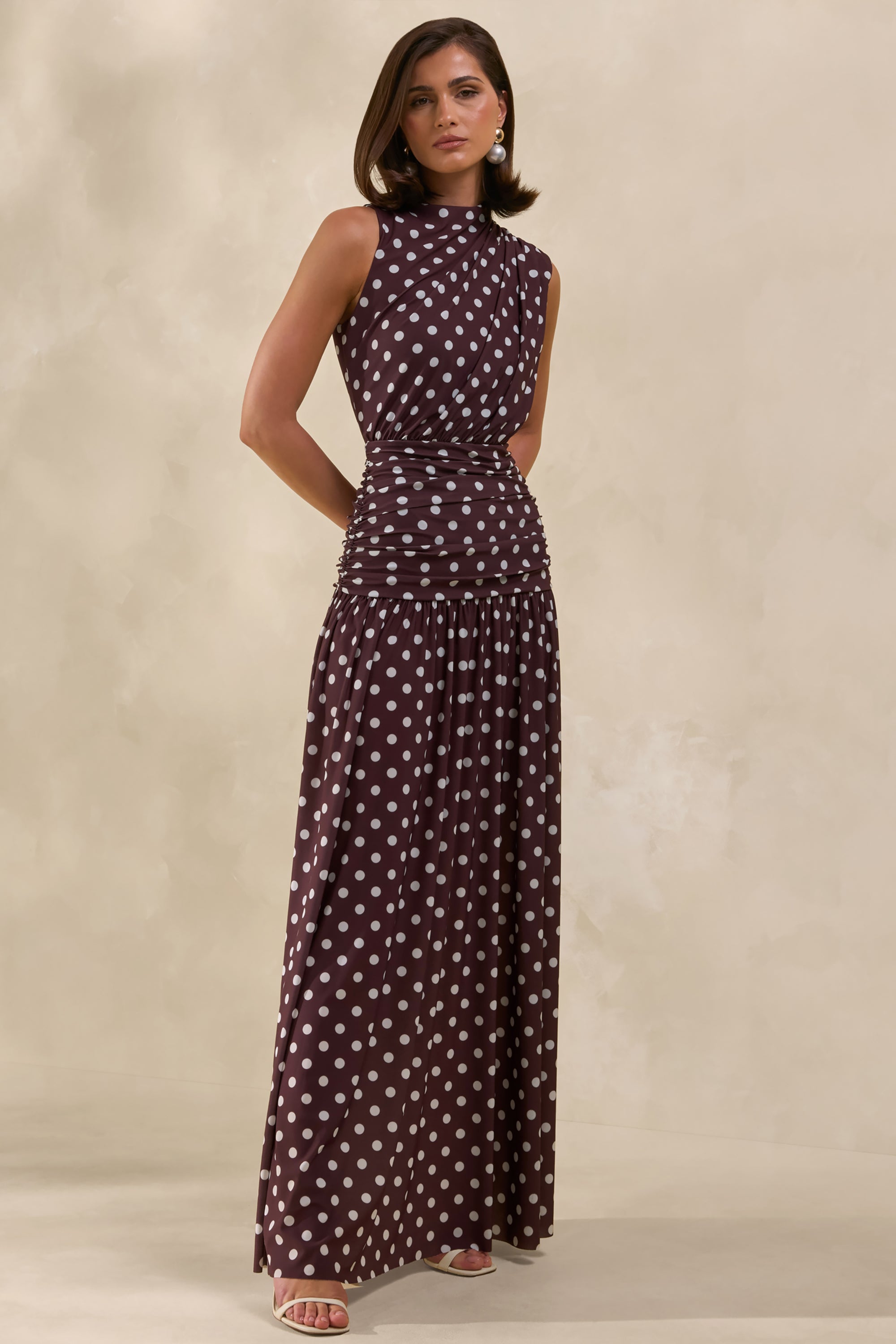 ECM_HR_CL138444021---Kelis-Brown-Polka-Dot-High-Neck-Maxi-Dress-With-Draped-Detailing1.jpg