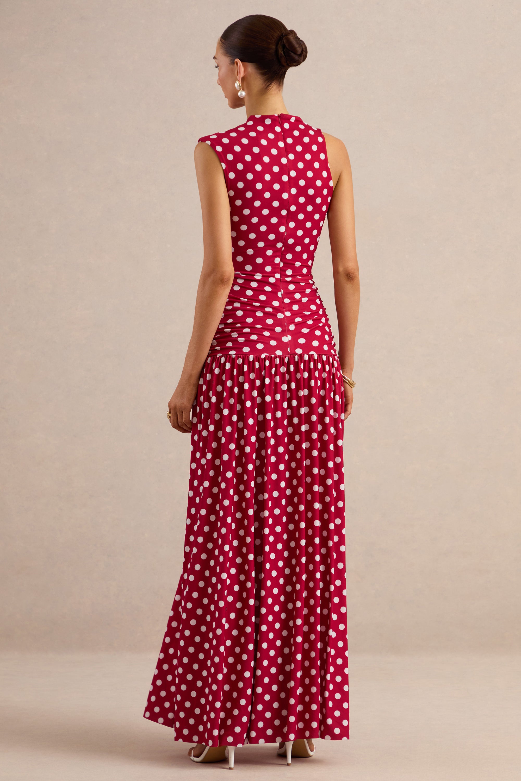 ECM_HR_CL138444100  - Kelis _ Red Polka-Dot High-Neck Maxi Dress With Draped Detailing 5.jpg