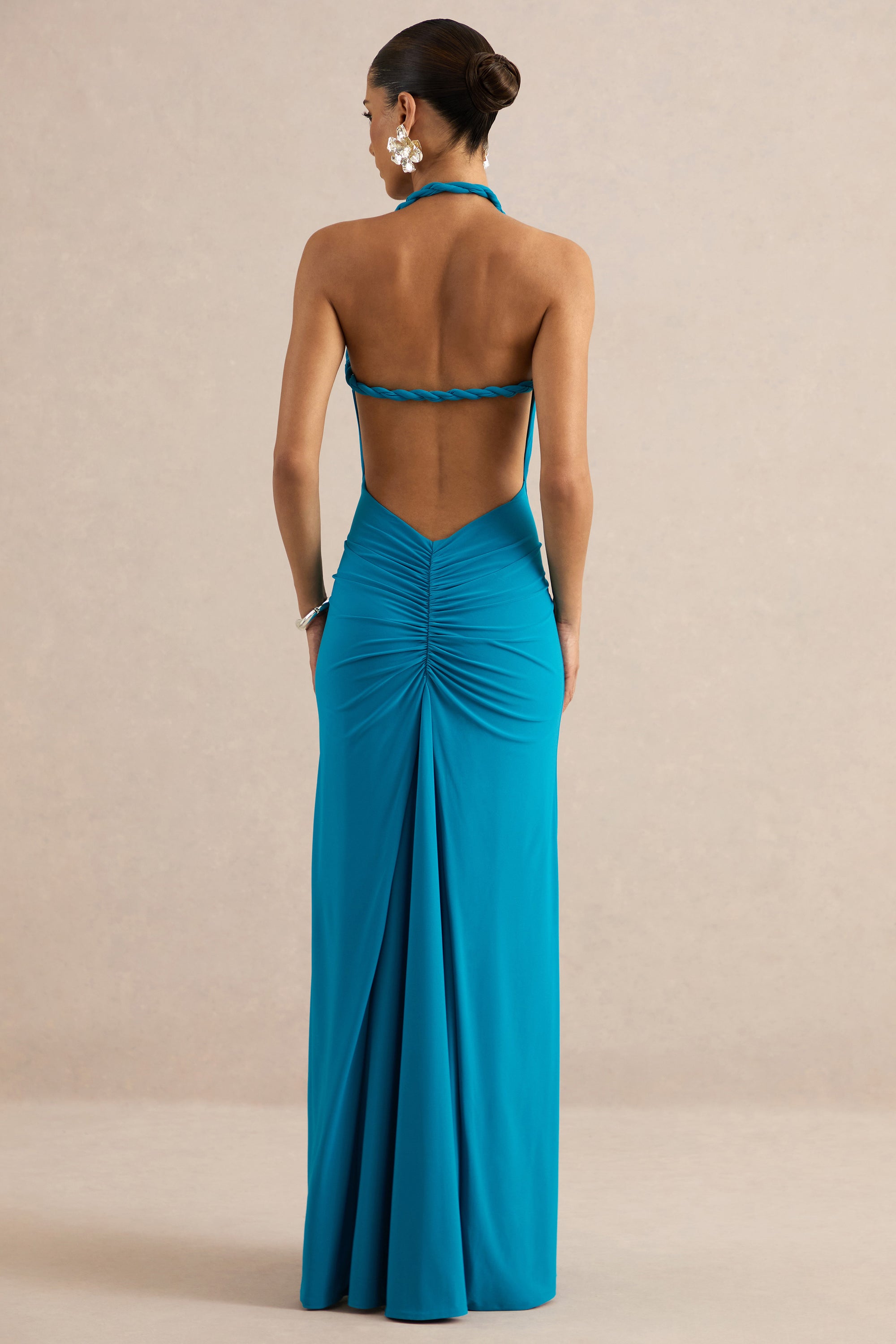 Elirae | Cobalt Asymmetric-Neck Maxi Dress With Twist Strap And Front High Split