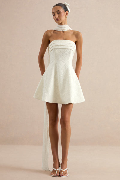white mini dress with neck scarf Elvara | Lace Bandeau-Neck Detail Colour:very berry Floerns Men's Baggy Wide 80% Nylon lace floral dress