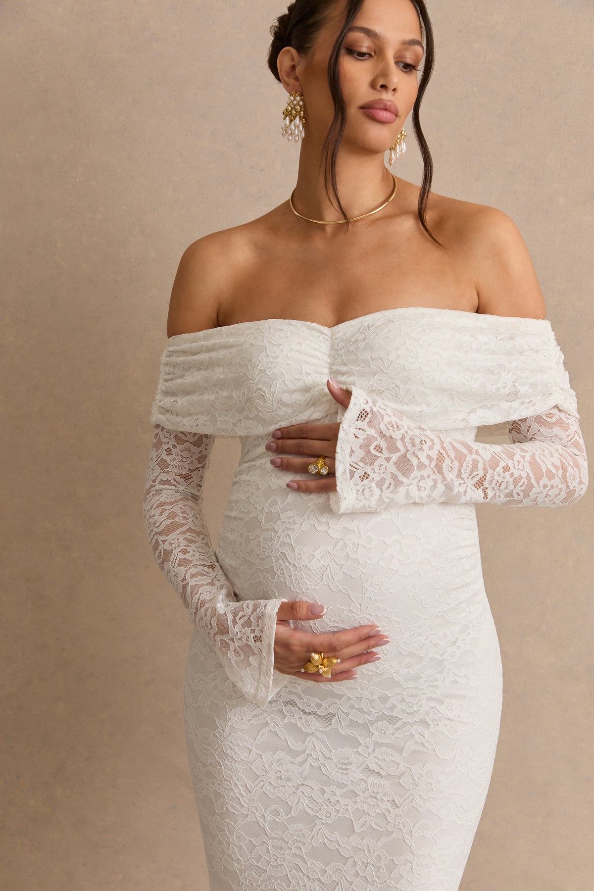 lace bardot dress white Olessia Lace Mini Dress In Ivory