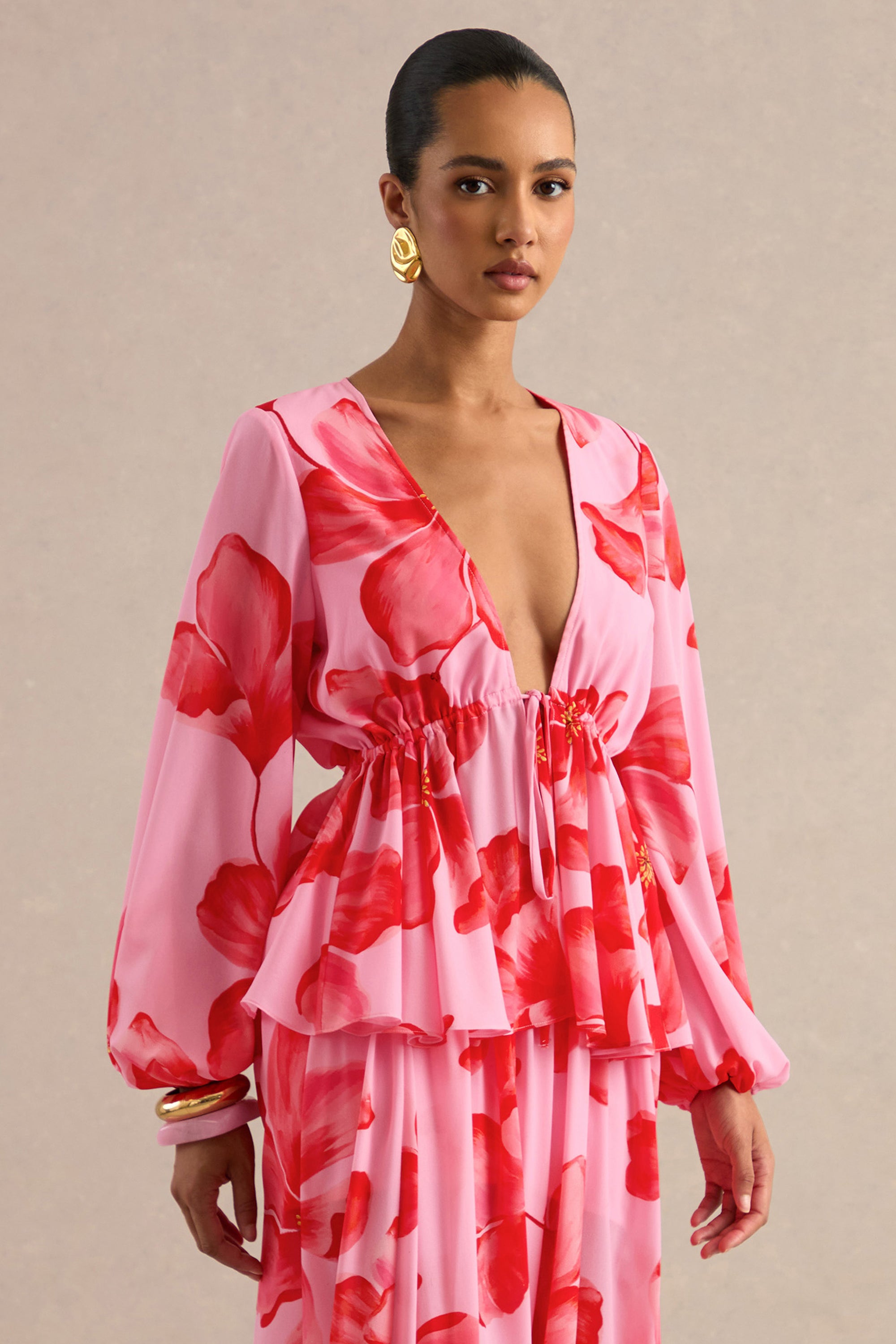 CL138488084 - Asella _ Pink Chiffon Plunge-Neck Front-Tied Maternity Top 2.jpg