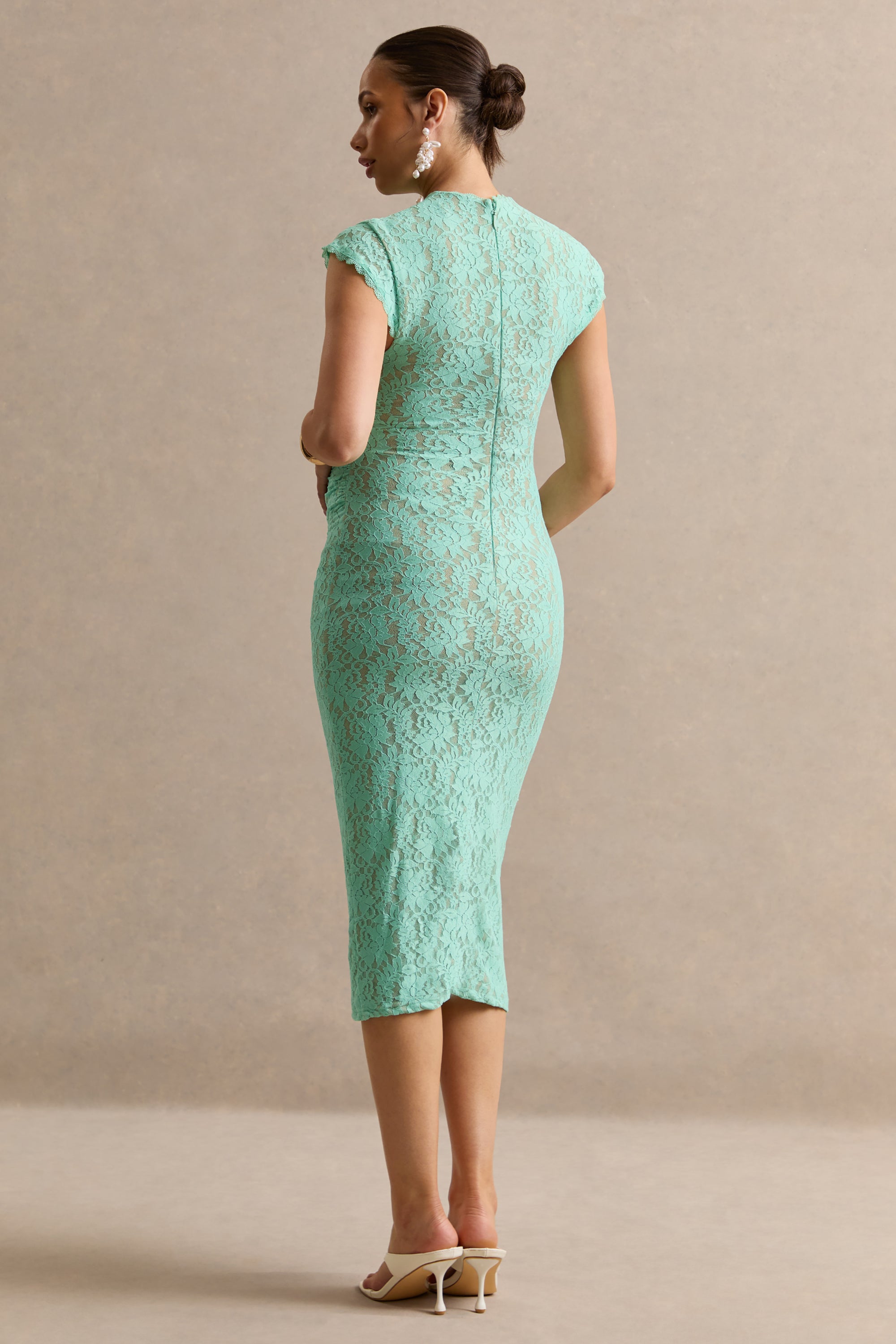 mint lace bodycon dress Vianne | MINT Lace Round-Neck Maternity Midi Dress