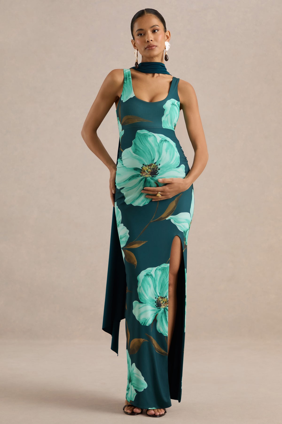 ECM_HR_CL138505037 - Estelia | Green Floral Print Square-Neck Maternity Maxi Dress With Scarf Detail0.jpg
