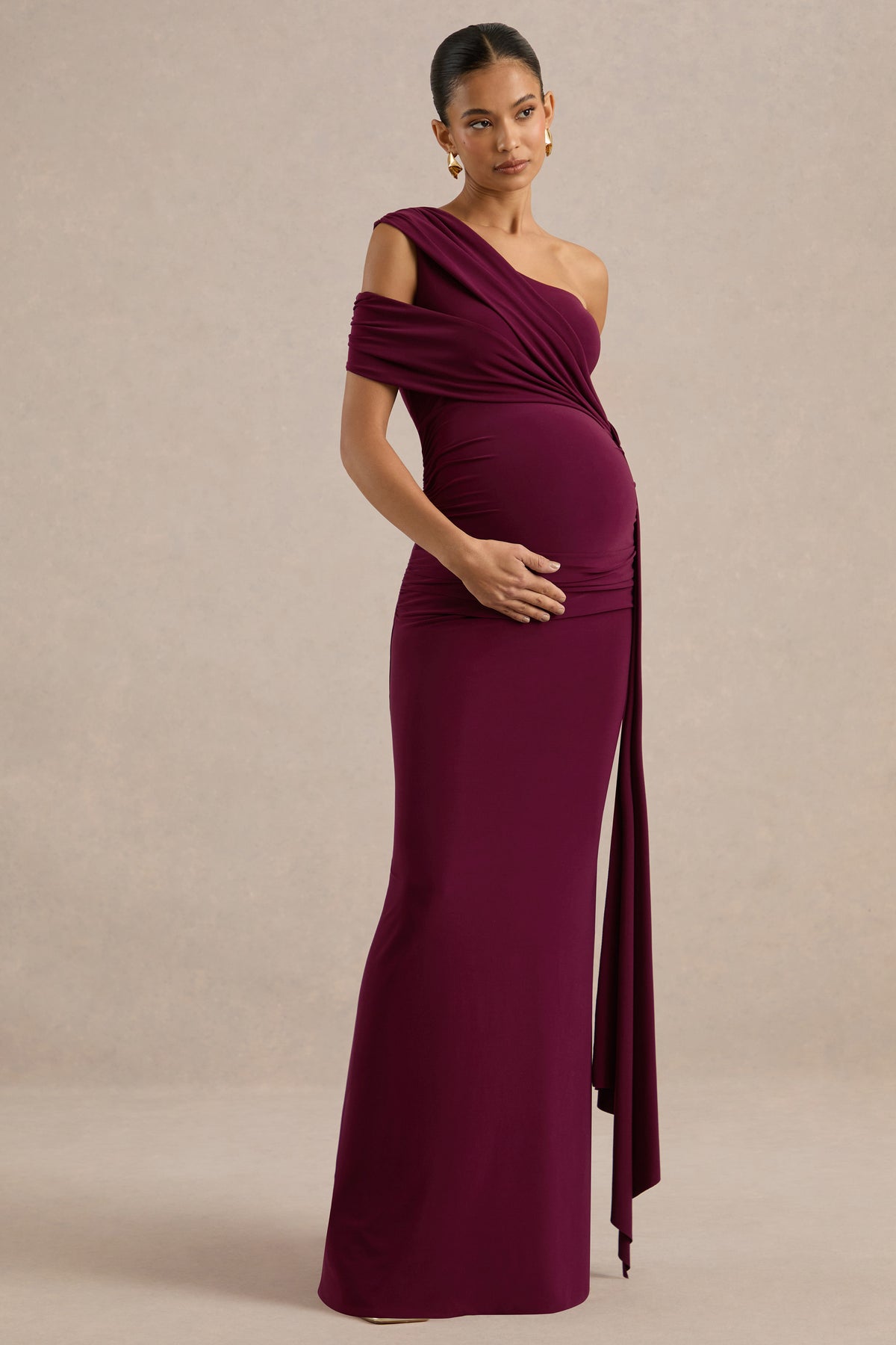 ECM_HR_CL138507102 - Faren _ Burgundy Asymmetric-Neck Maternity Maxi Dress With Gathered Detailing3.jpg