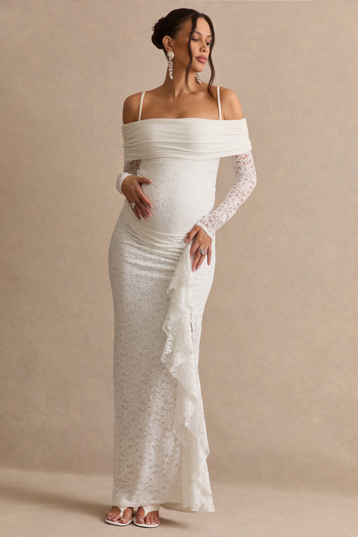 ECM_HR_CL138515111---Delmara-_-Cream-Lace-Maternity-Maxi-Skirt-With-Gathered-Detailing-+-CL138514111---Delmara-_-Cream-Lace-Bardot-Neck-Maternity-Bodysuit5.jpg