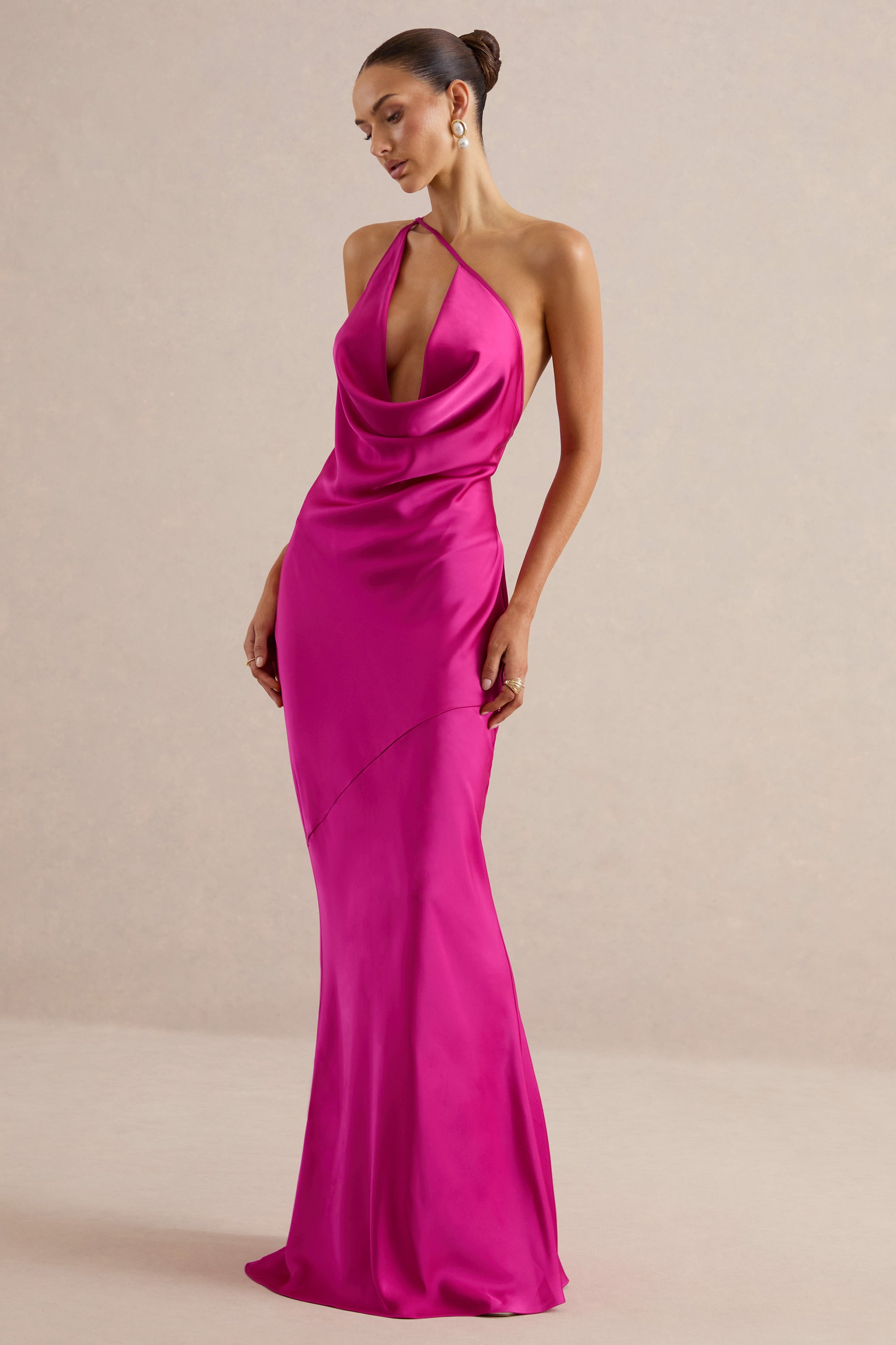 hot pink satin dress Sweetheart Mermaid Prom 100% Polyester Lining Hot pink satin dress with