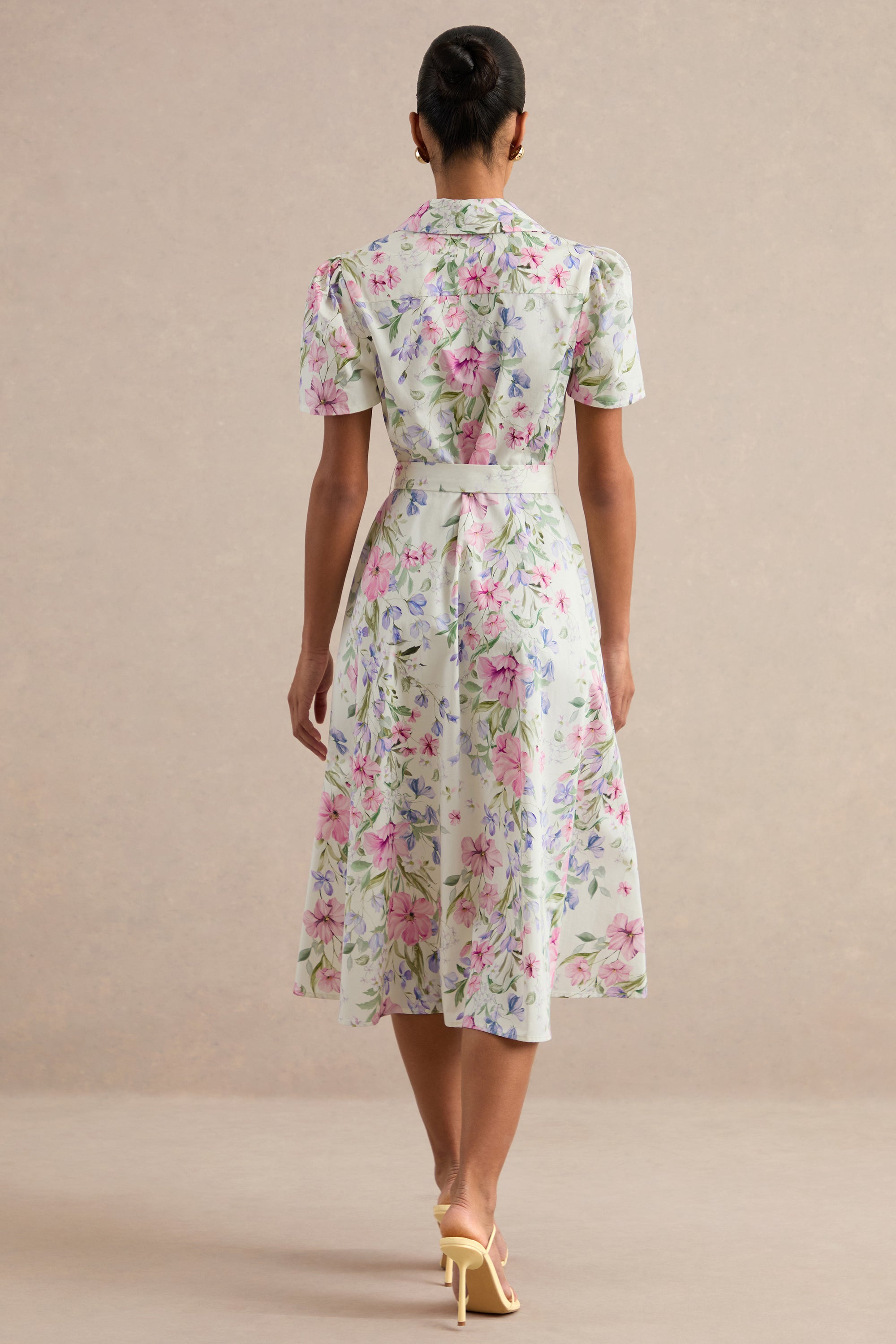 Viviette | Cream Floral Print Collared-Neck Midi Dress – Club L London