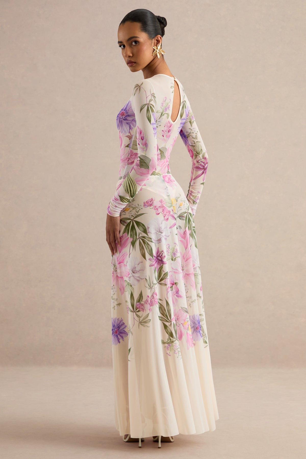 CL138604111 - Malva _ Cream Floral Print Mesh Maxi Skirt With Twist Detail And Front High Split 9.jpg