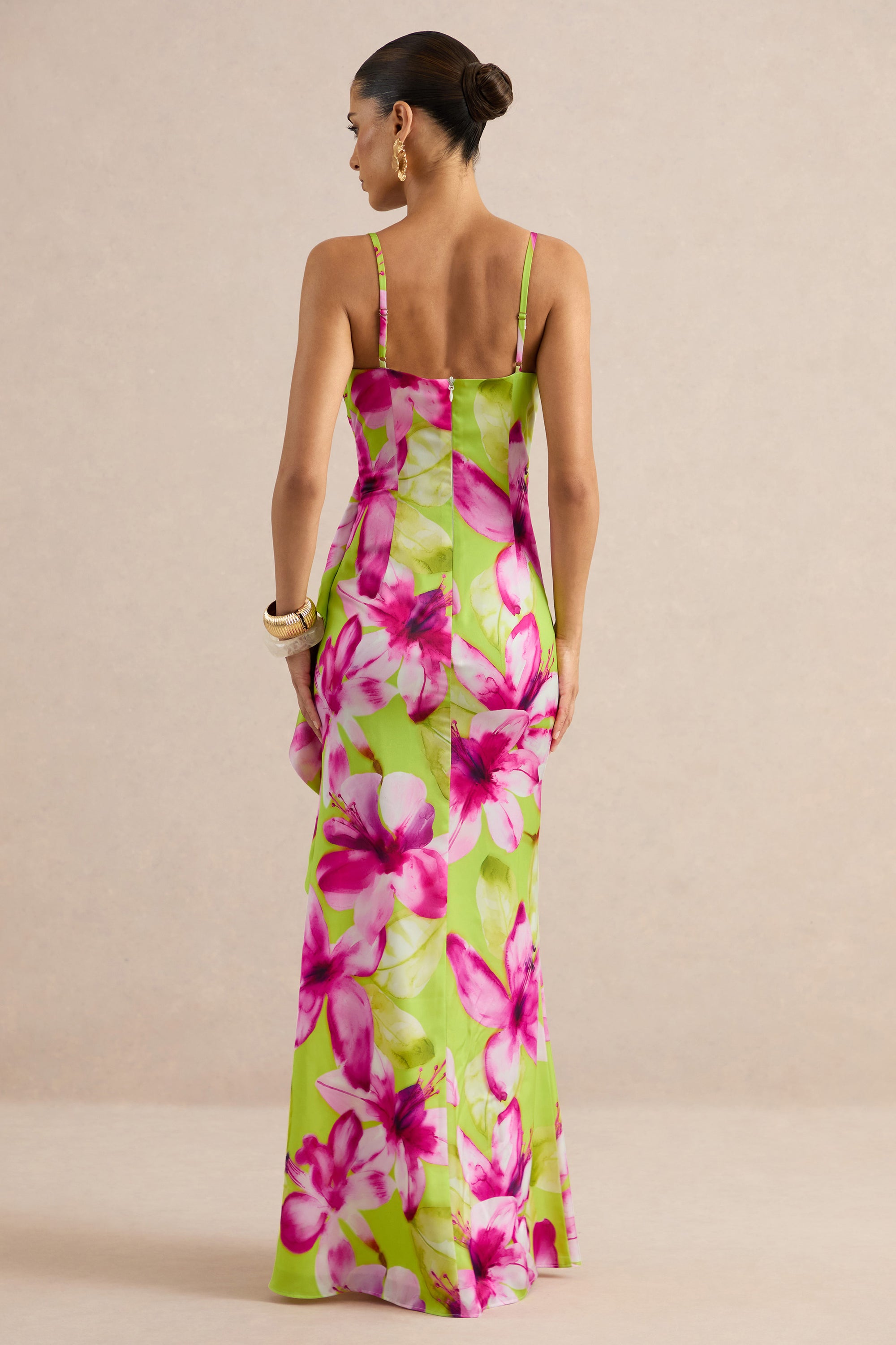 ECM_HR_Marcelina Lime And Pink Floral Print Satin V-Neck Maxi Dress With Ruffled Detailing CL138609034 52.jpg