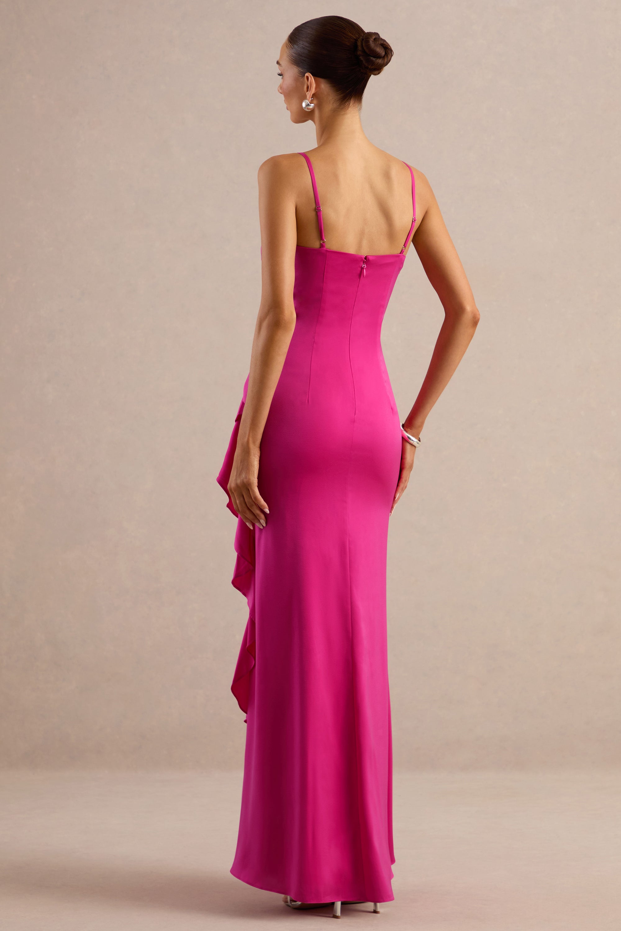 ECM_HR_CL138609080 - Marcelina | Hot Pink Satin V-Neck Maxi Dress With Ruffled Detailing5.jpg