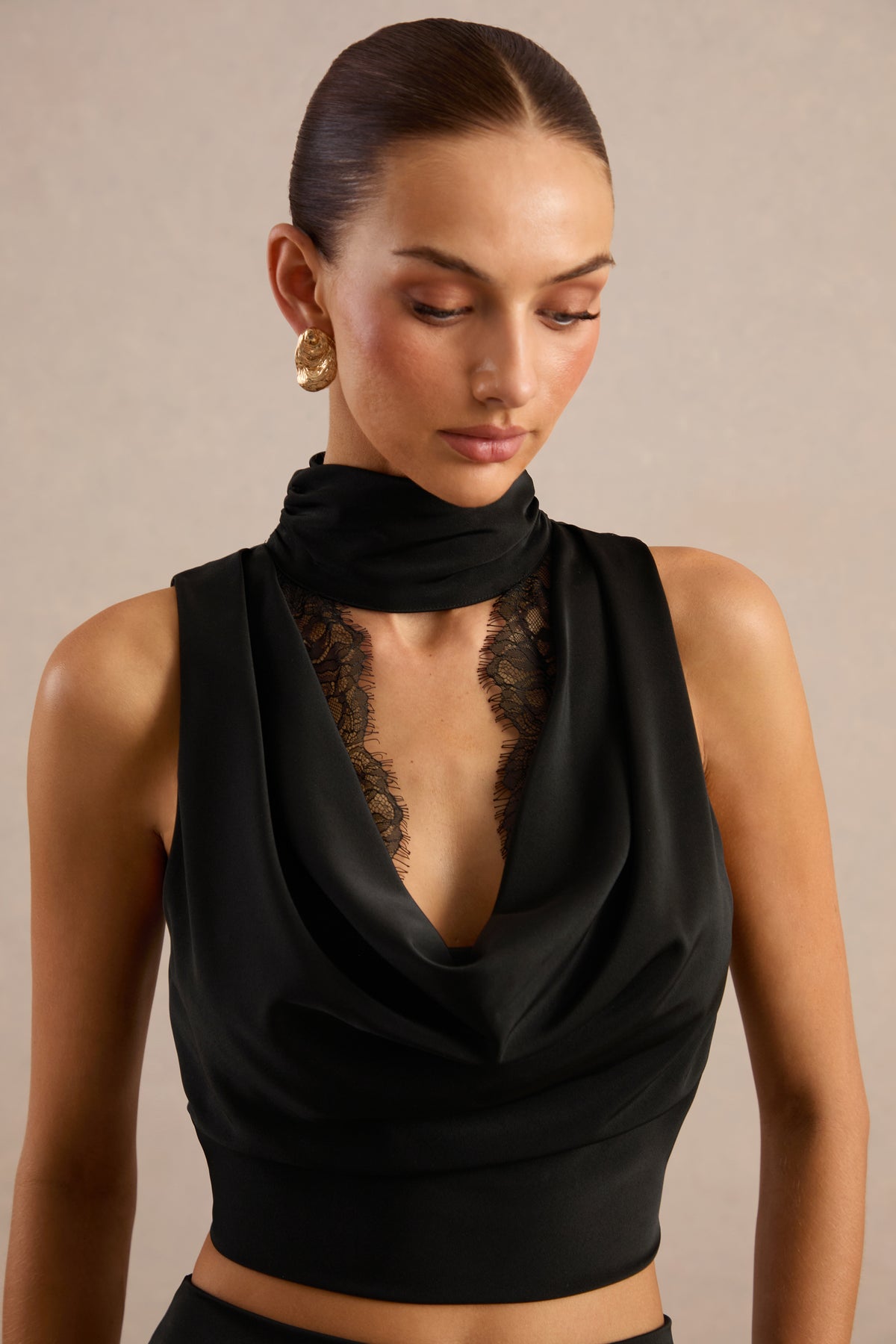 CL138622001 - Perline _ Black Satin Halter-Neck Top With Lace Detailing8.jpg