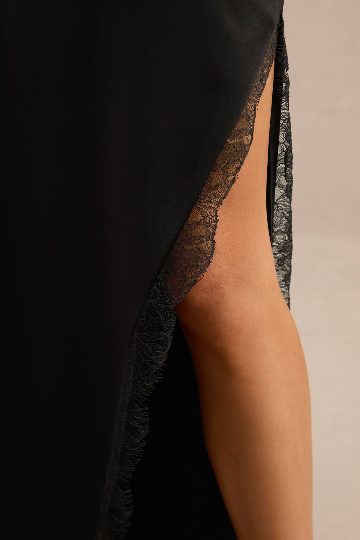 CL138623001 - Perline _ Black Satin Maxi Skirt With Lace Detailing And Split5.jpg