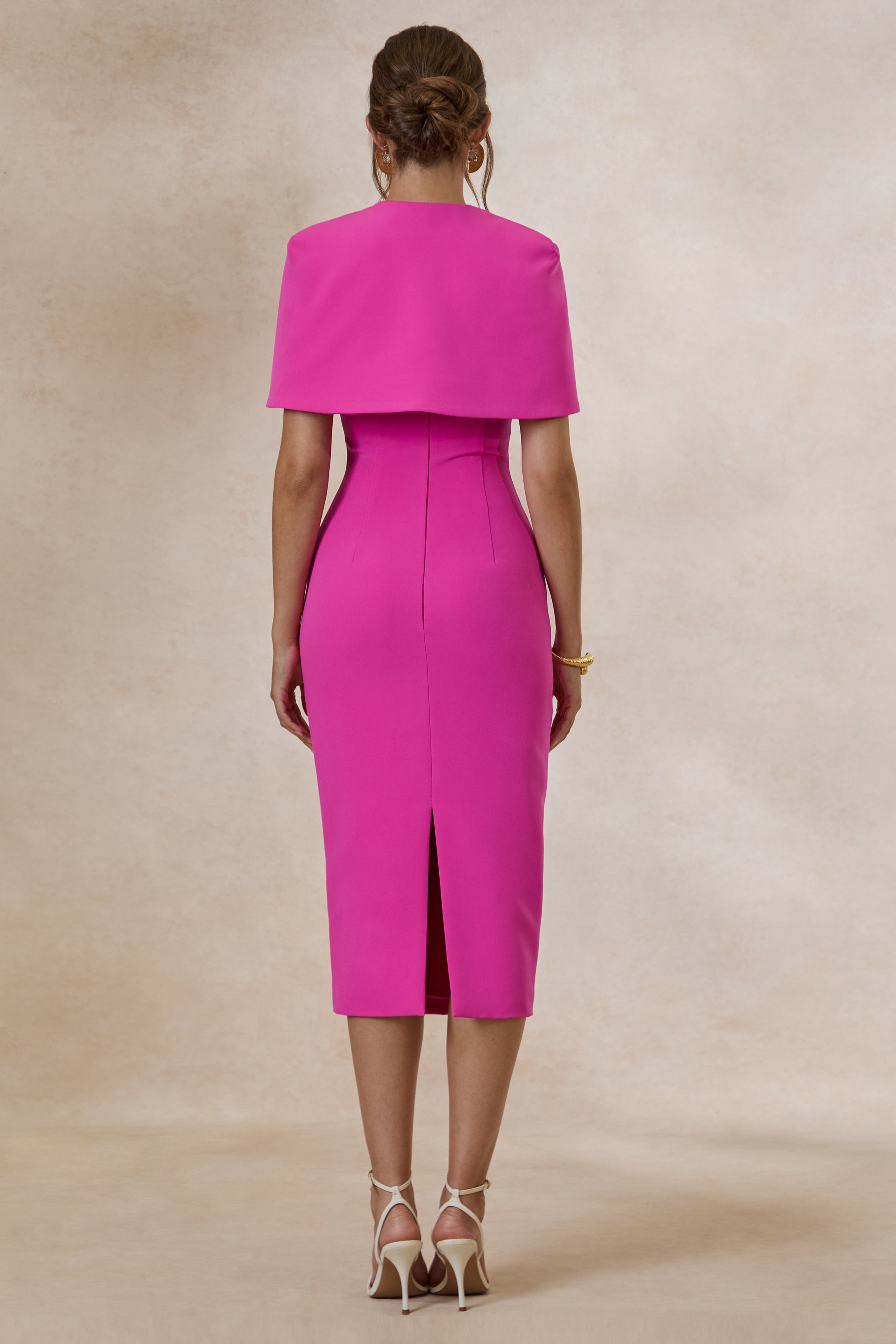 Celandia | Hot Pink Midi-Dress With Removable Cape – Club L London