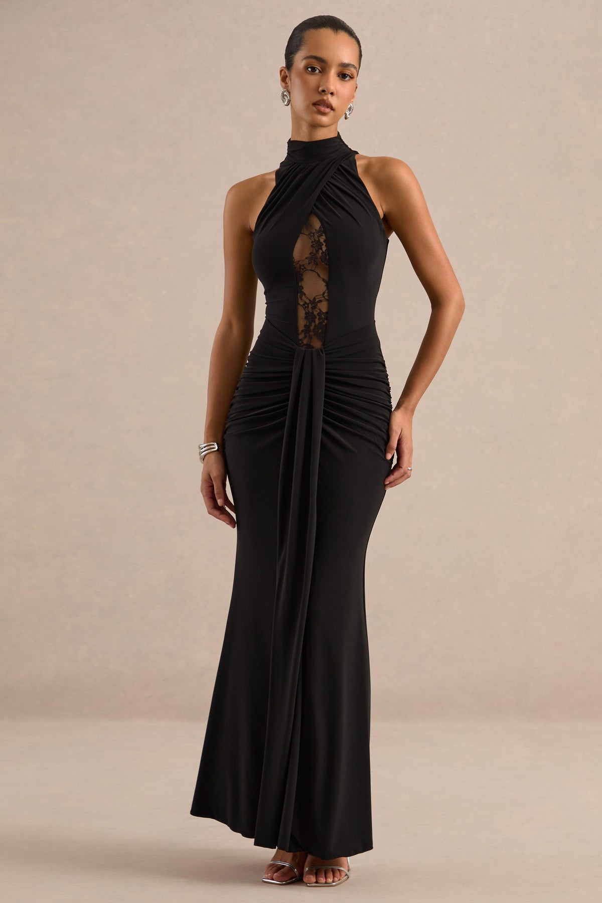 ECM_HR_CL138659001 - Breanne Black High-Neck Maxi Dress With Gathered Detailing And Lace Panel2.jpg