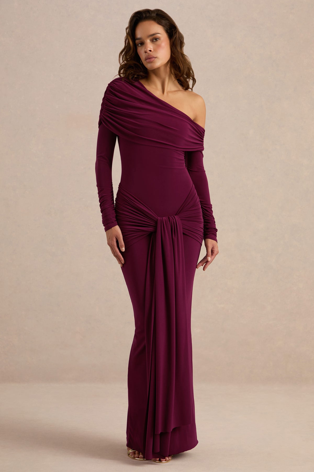 ECM_HR_CL138681102 - Avonlea Burgundy Asymmetric-Neck Maxi Dress With Gathered Detailing2.jpg