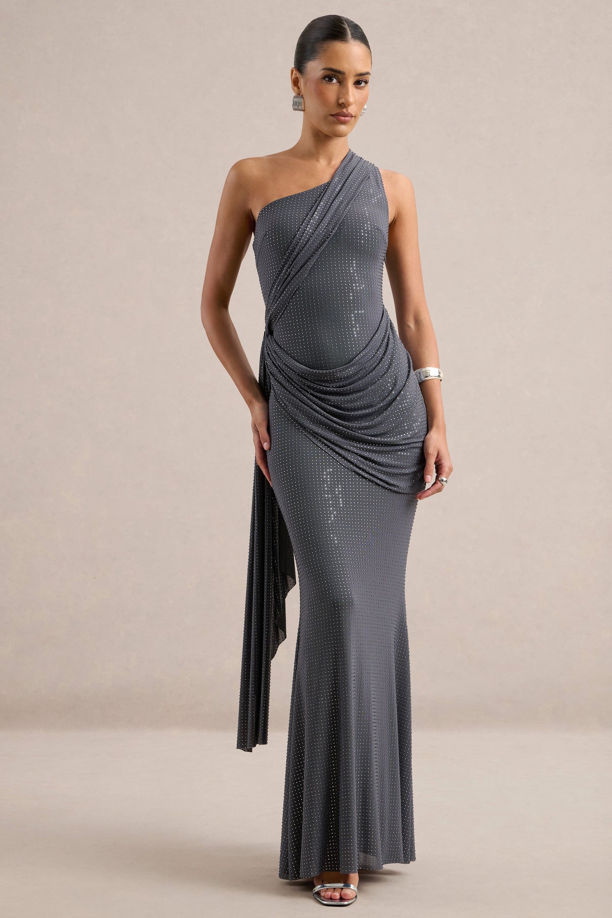 CL13869304206_ECM_HR_CL138693042_-_Anellae___Silver_Embellished_Asymmetric-Neck_Maxi_Dress_With_Gathered_Detailing0