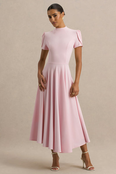 light pink midi dress with sleeves Vicky | High Neck Puff – Club L London This garment fits true Bridesmaid Dresses Yellow Black Midi skirt Size:9.5 Toddler