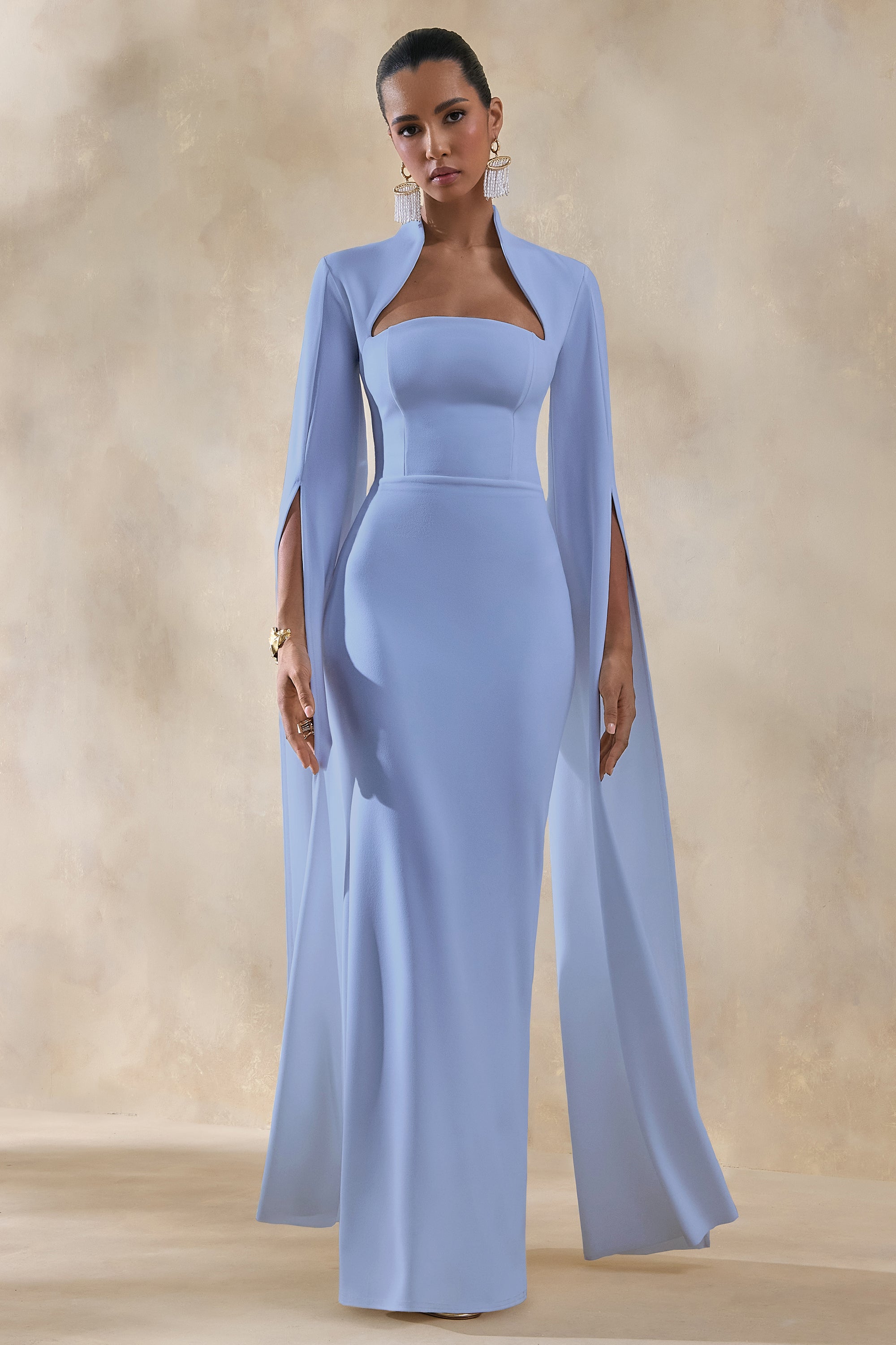 Esme | Light BLUE Square-Neck Maxi Dress With Cape Sleeves