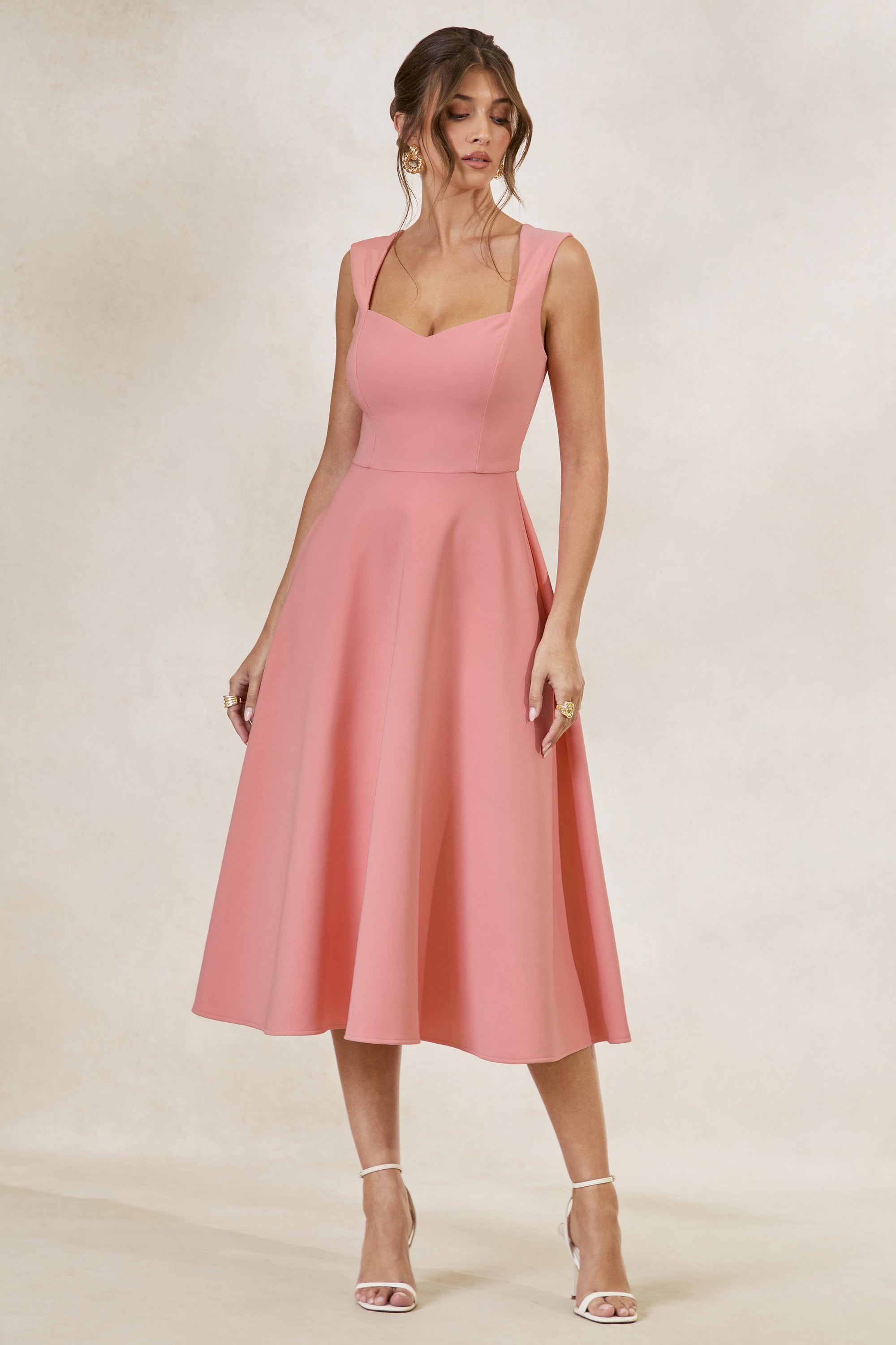 andromeda midi dress Andromeda | Coral Sweetheart-Neck Midi Dress Club L London